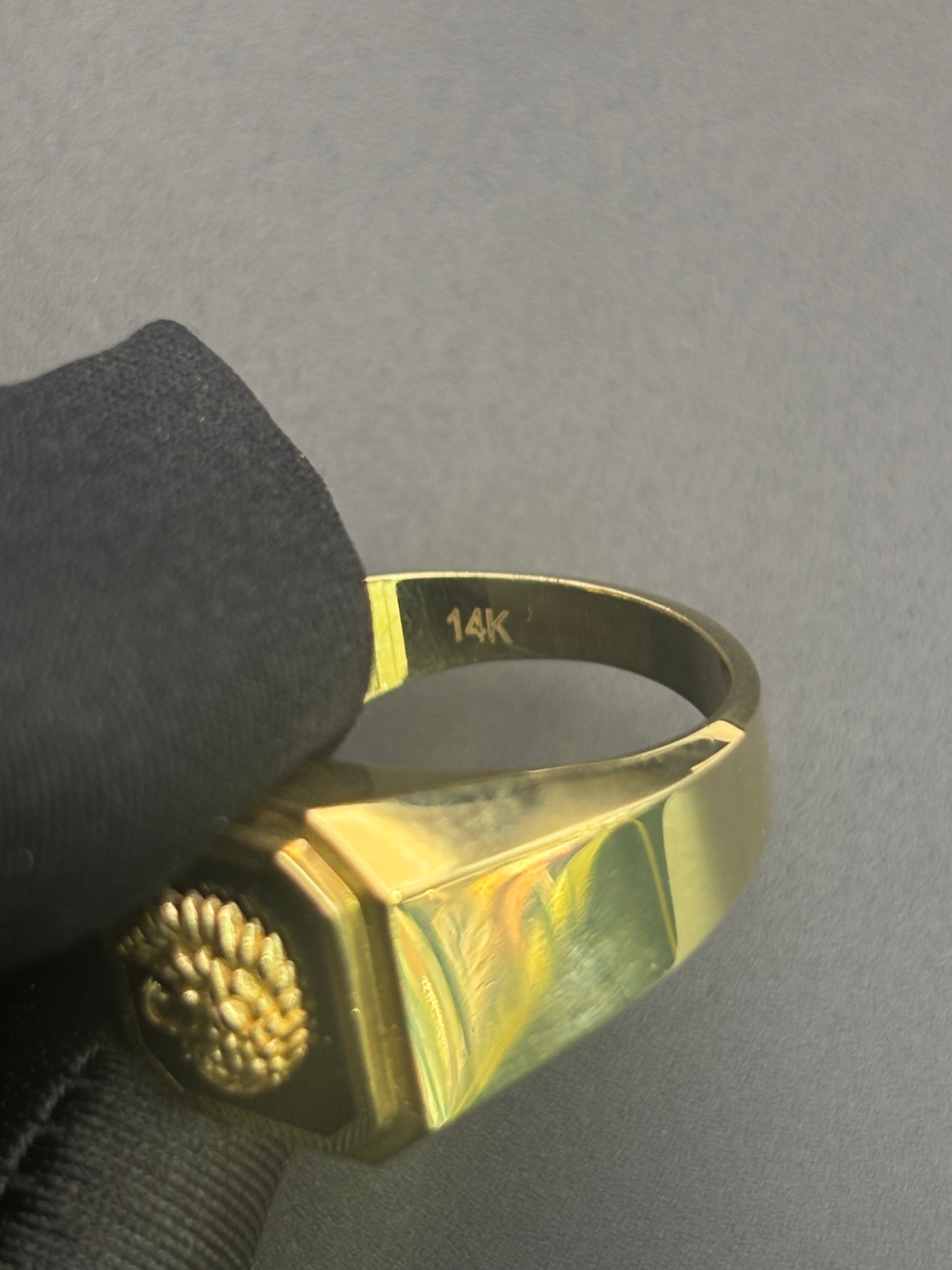 14k Solid Gold Ring Eagle Black