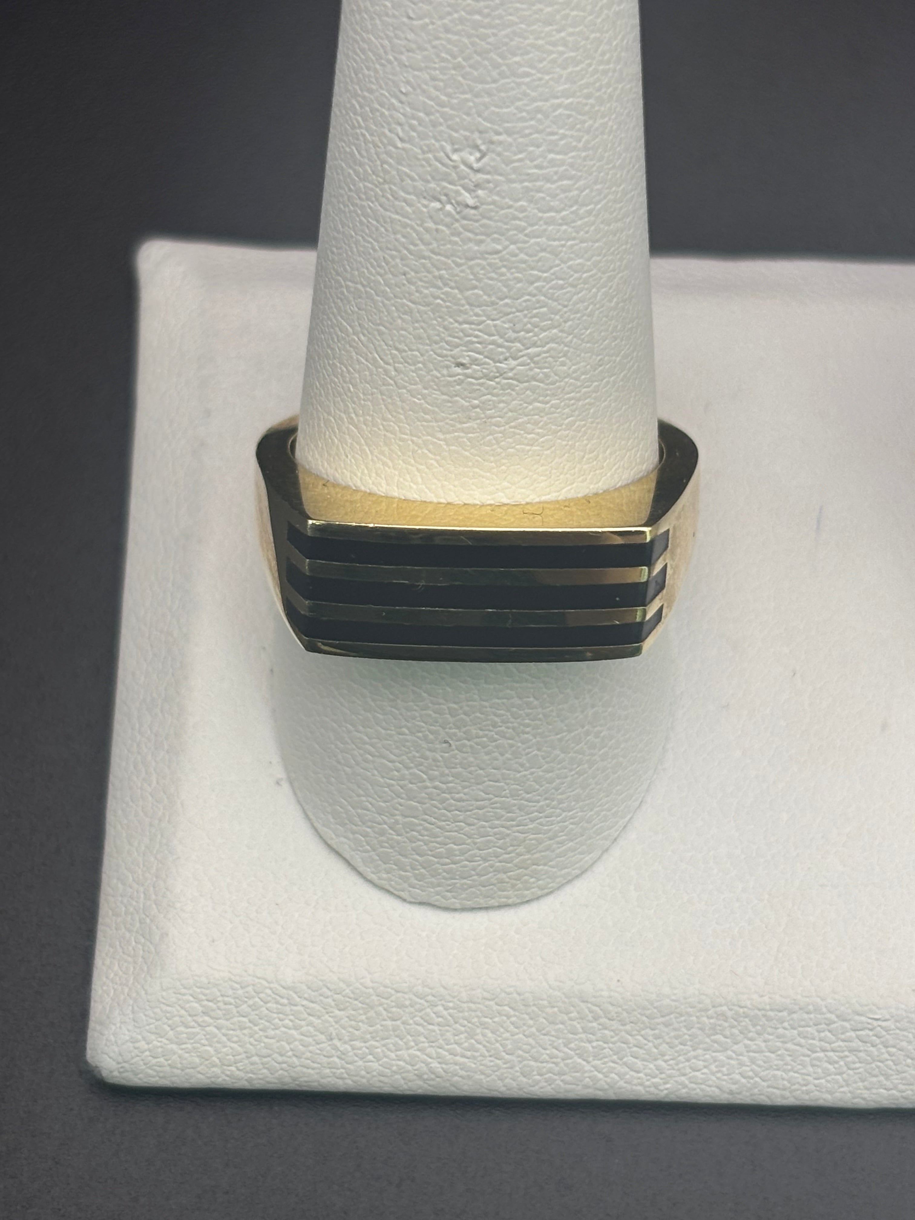 14k Solid Gold Ring Black Lines