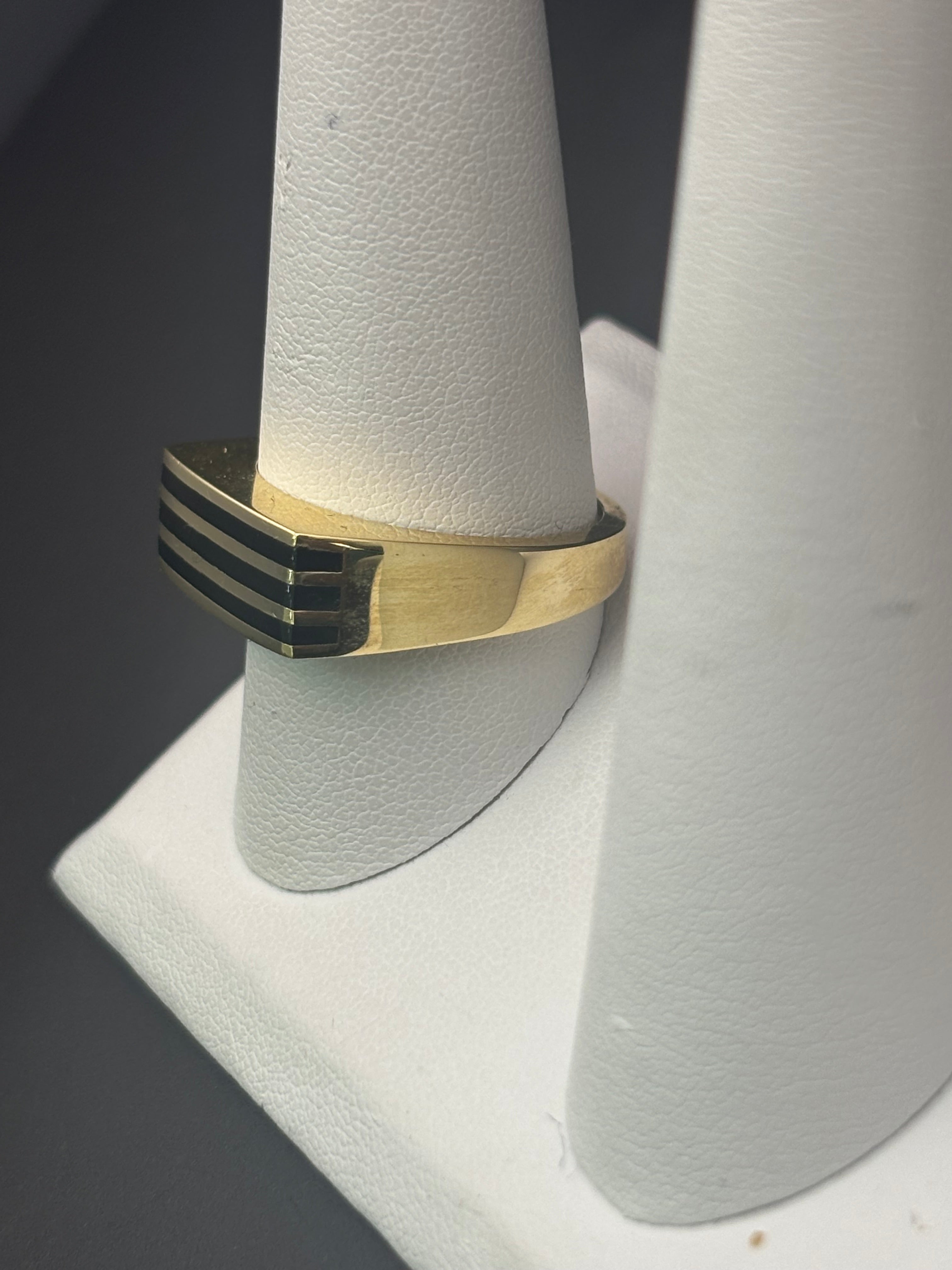 14k Solid Gold Ring Black Lines