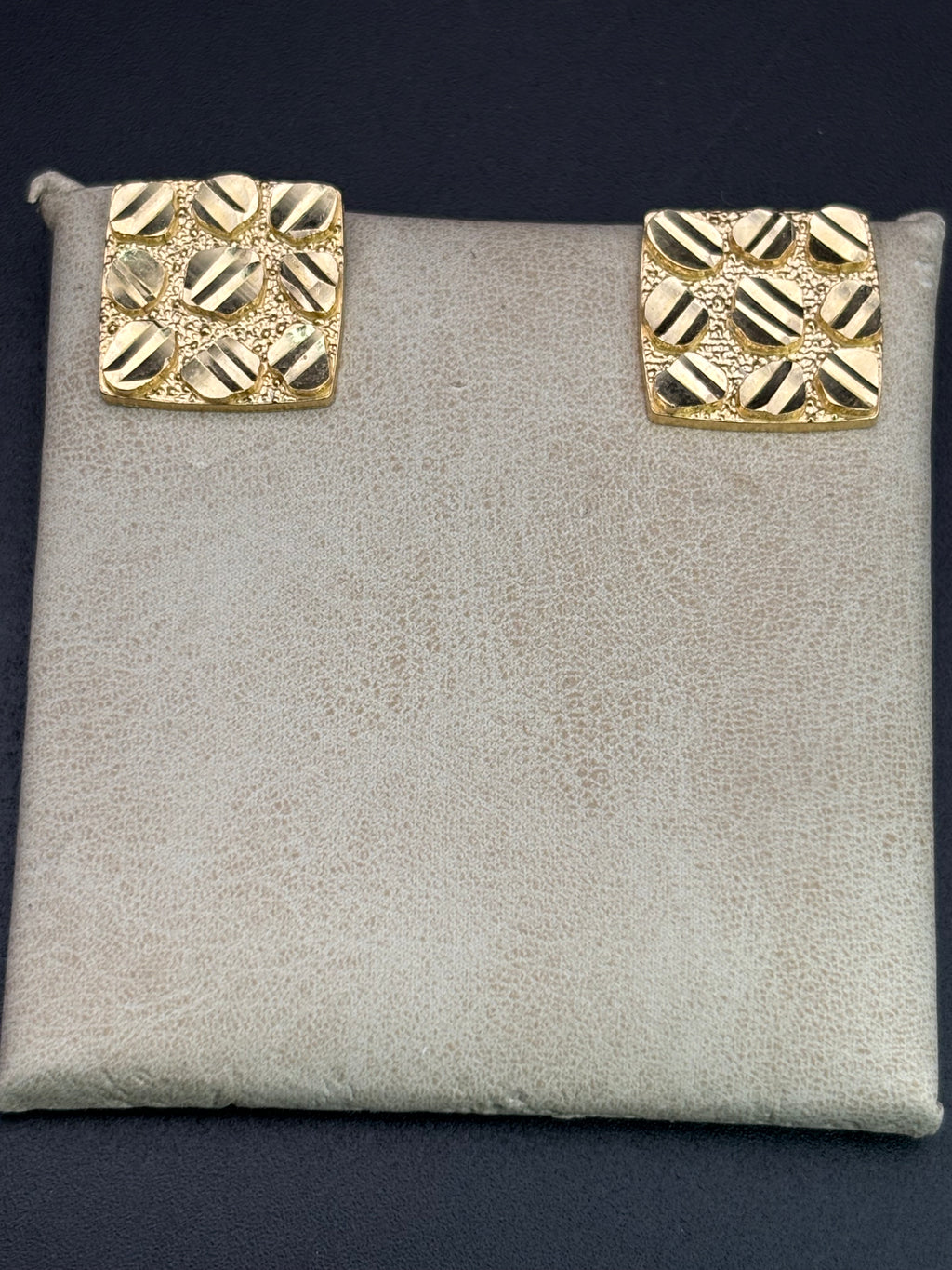 14k Solid Gold Nugget Square Earrings