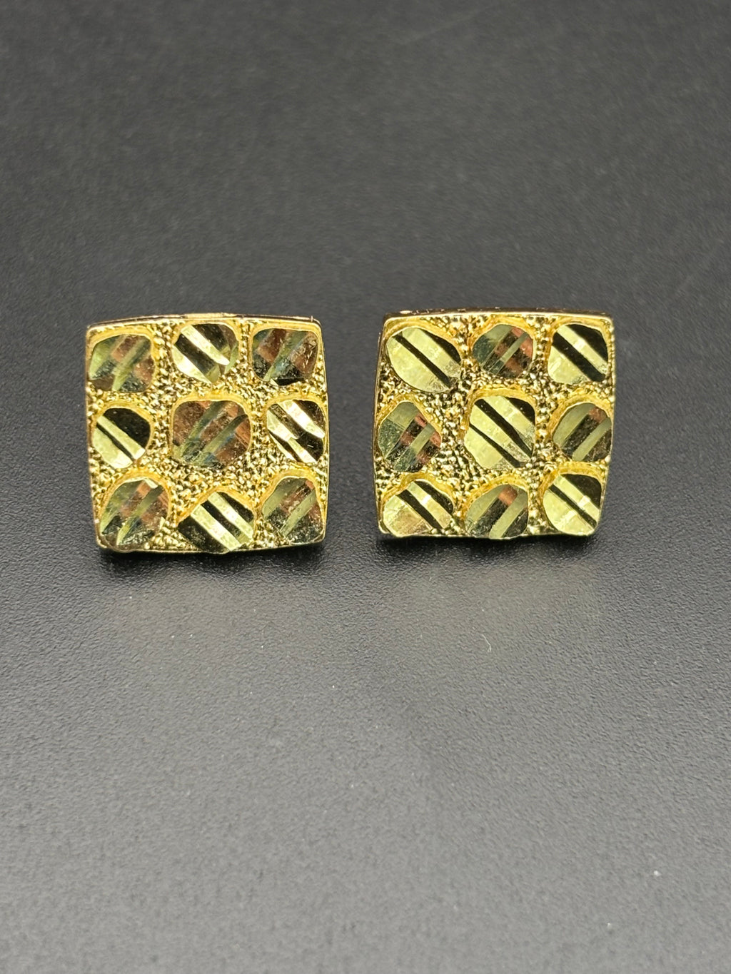 14k Solid Gold Nugget Square Earrings
