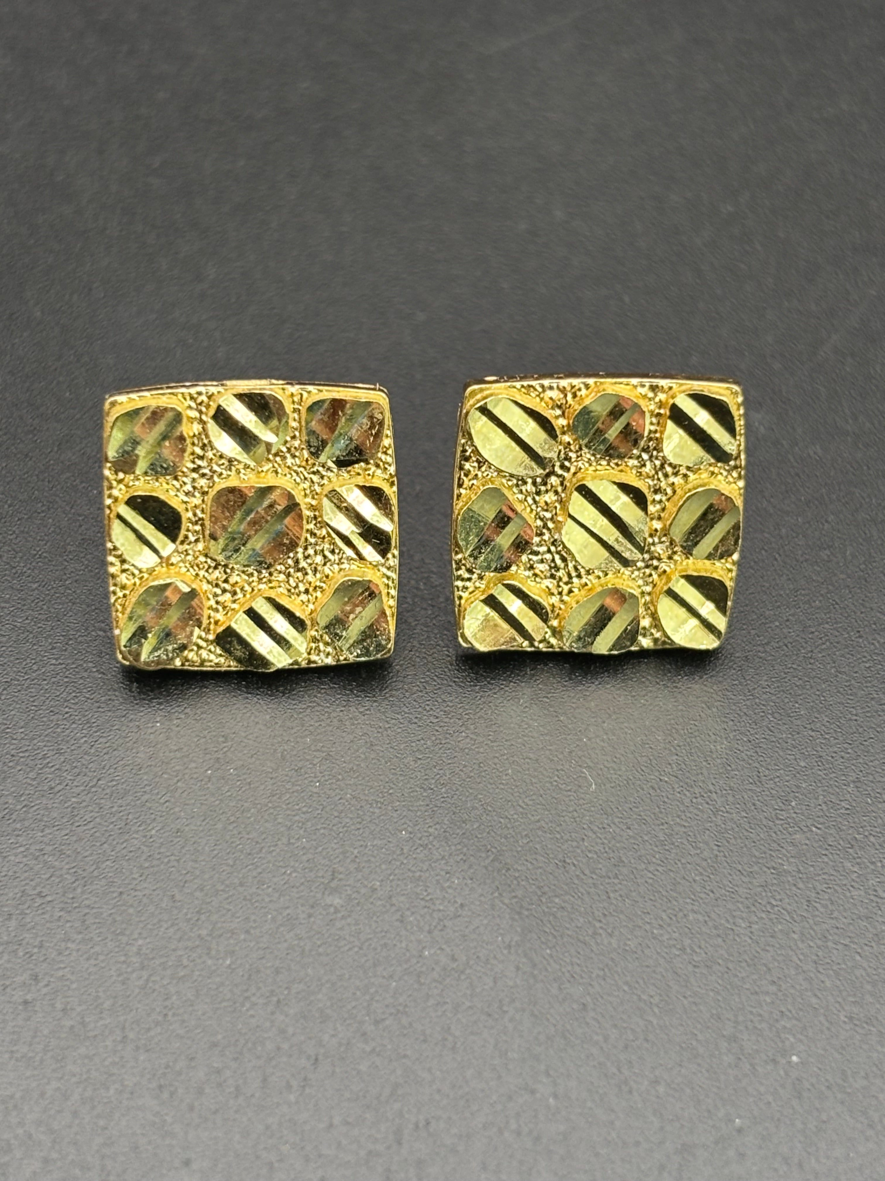 14k Solid Gold Nugget Square Earrings