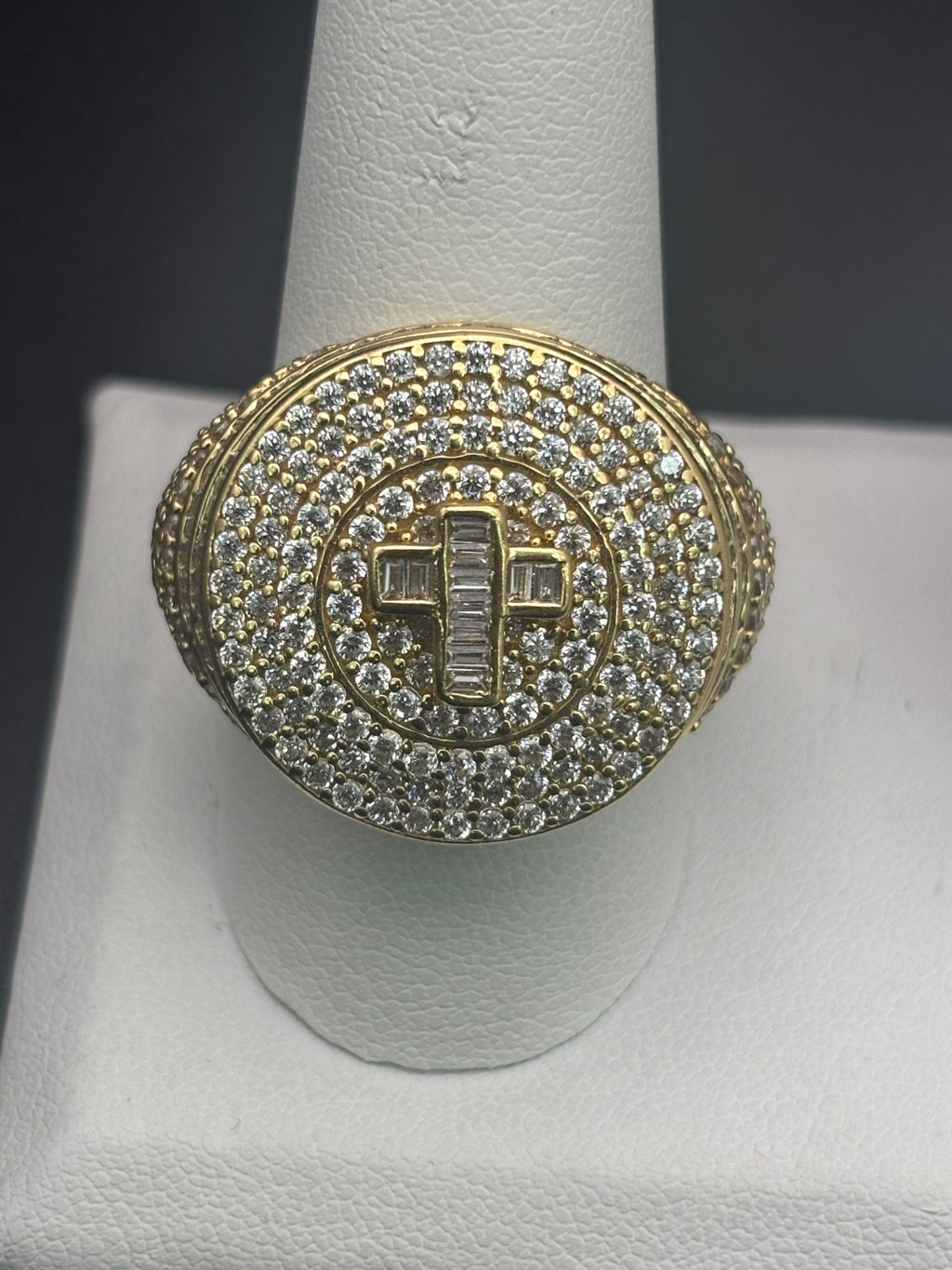 14k Solid Gold Ring Diamonds Cross