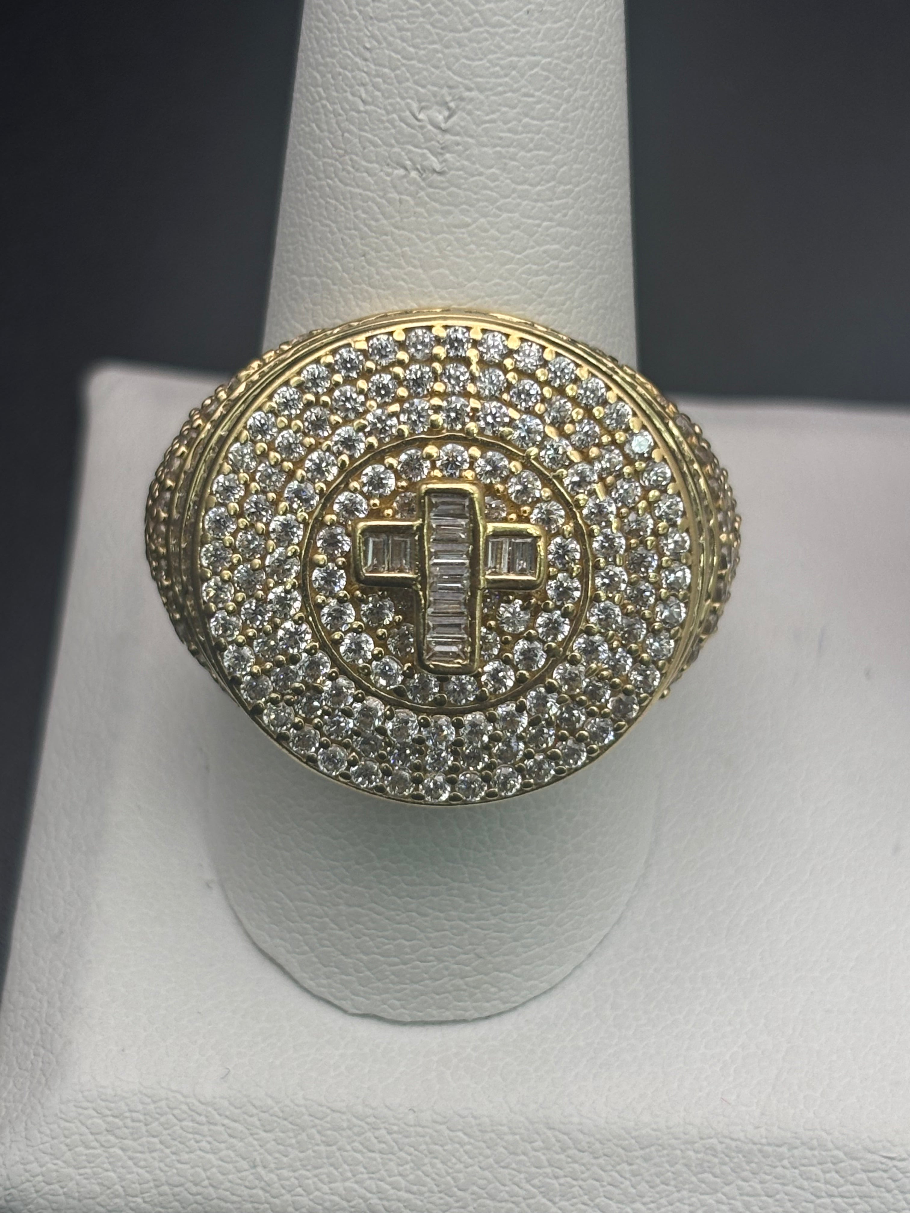 14k Solid Gold Ring Diamonds Cross