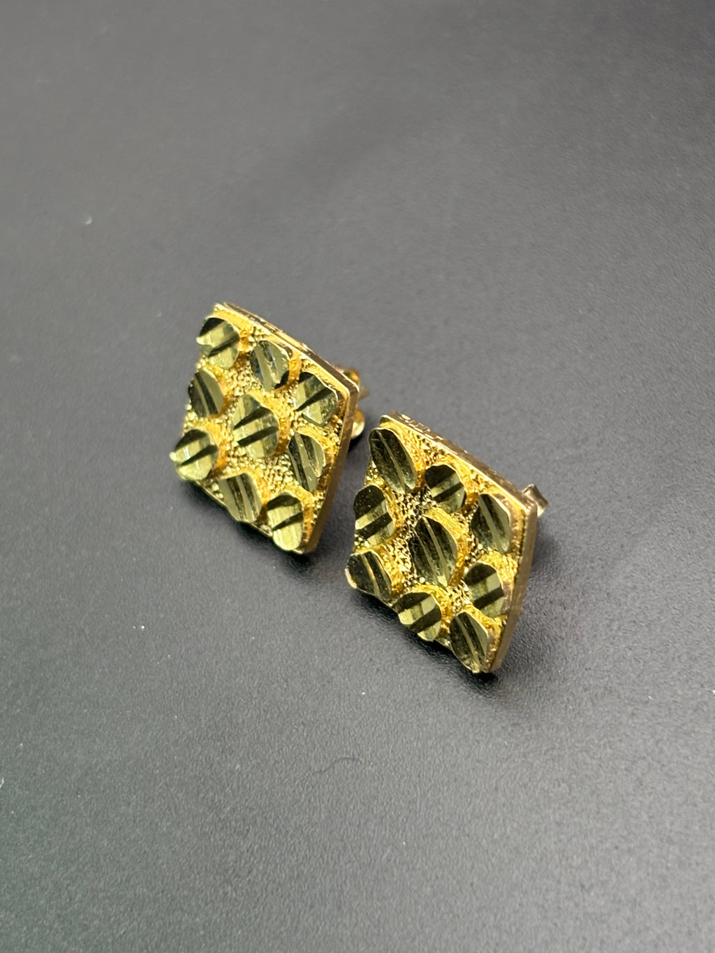 14k Solid Gold Nugget Square Earrings