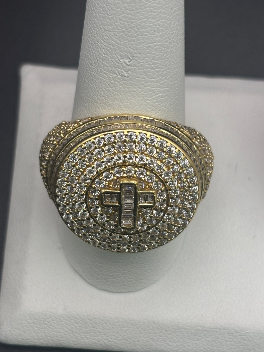14k Solid Gold Ring Diamonds Cross