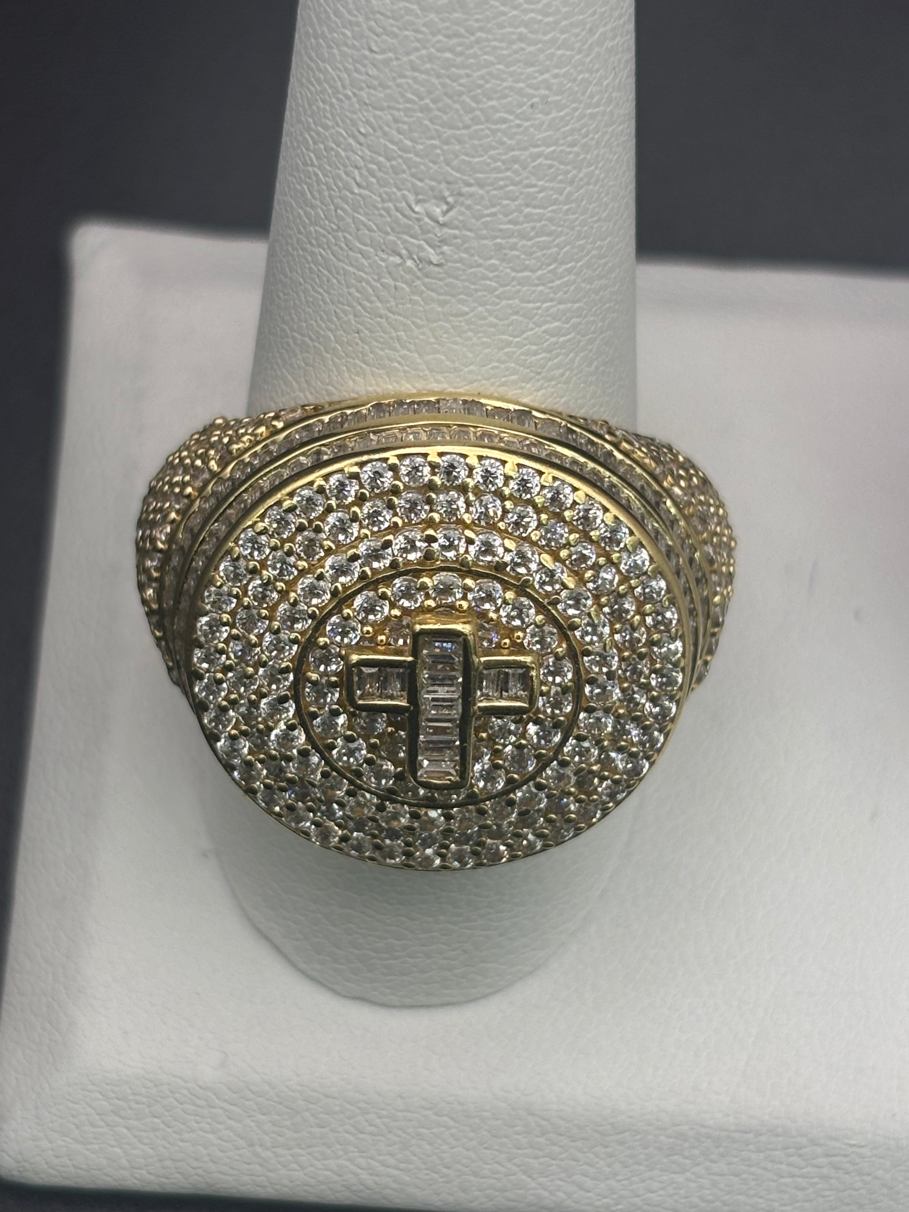 14k Solid Gold Ring Diamonds Cross
