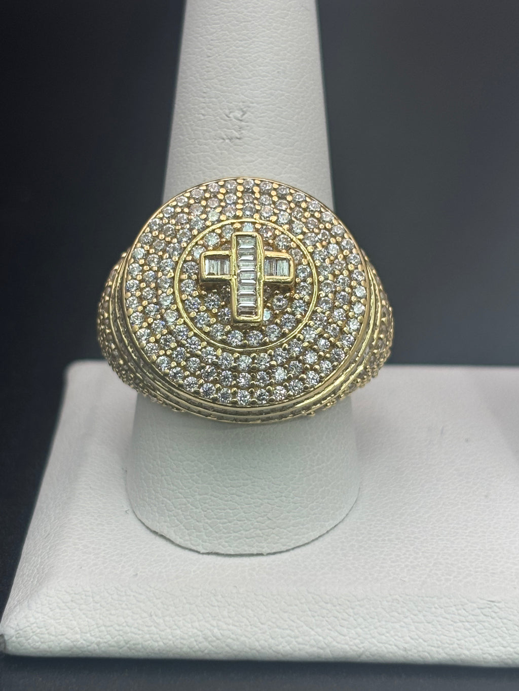 14k Solid Gold Ring Diamonds Cross