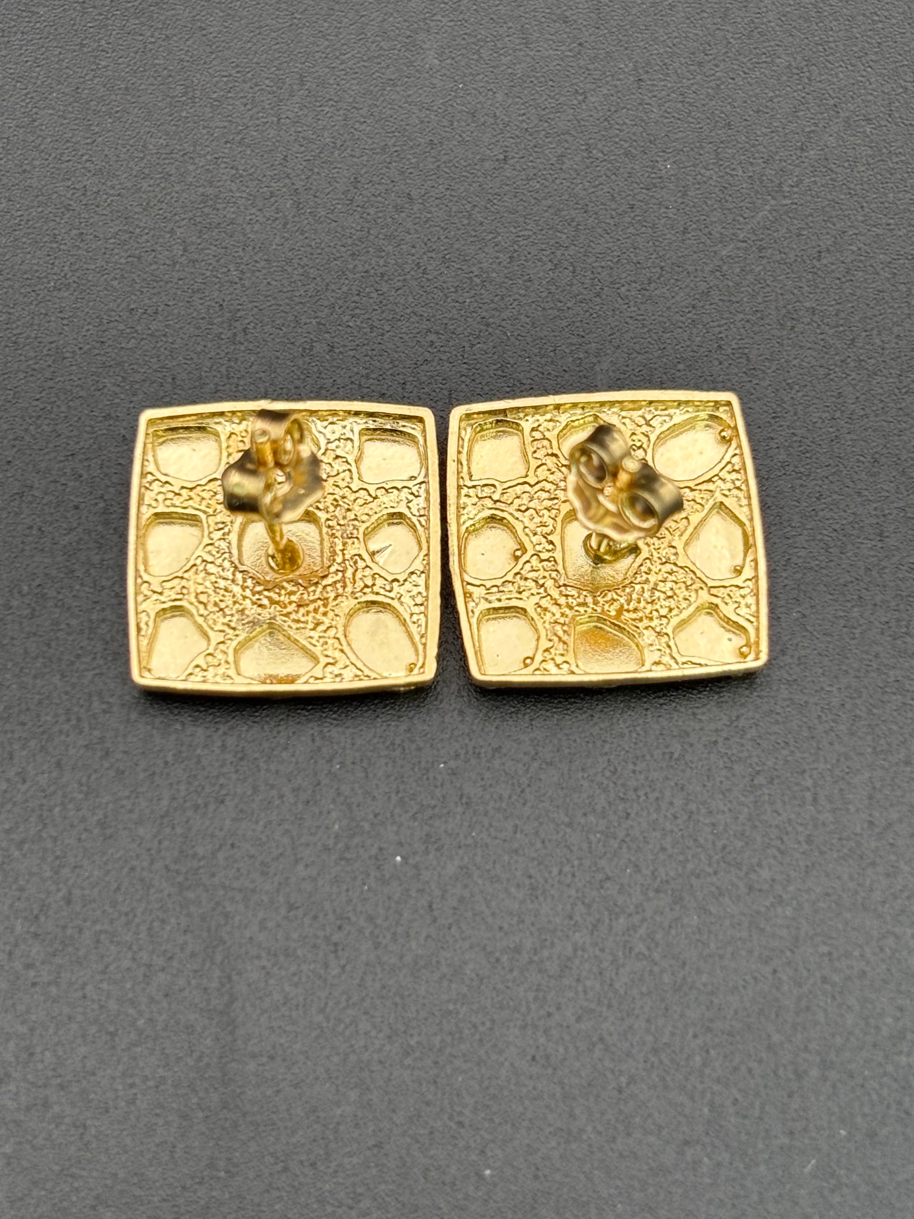 14k Solid Gold Nugget Square Earrings