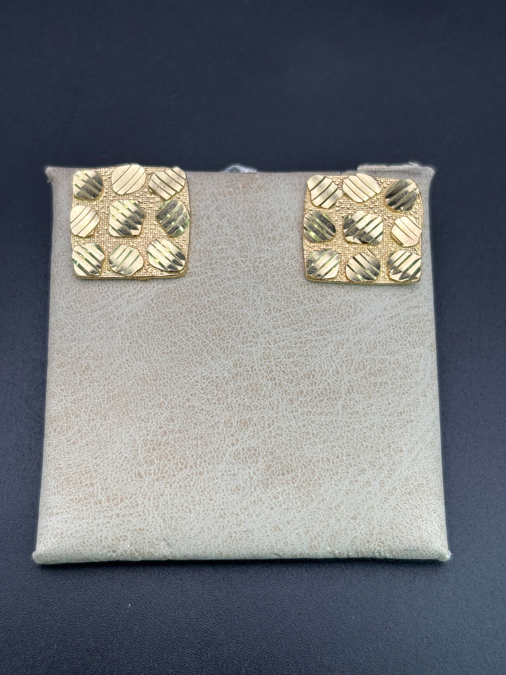 14k Solid Gold Nugget Square Earrings