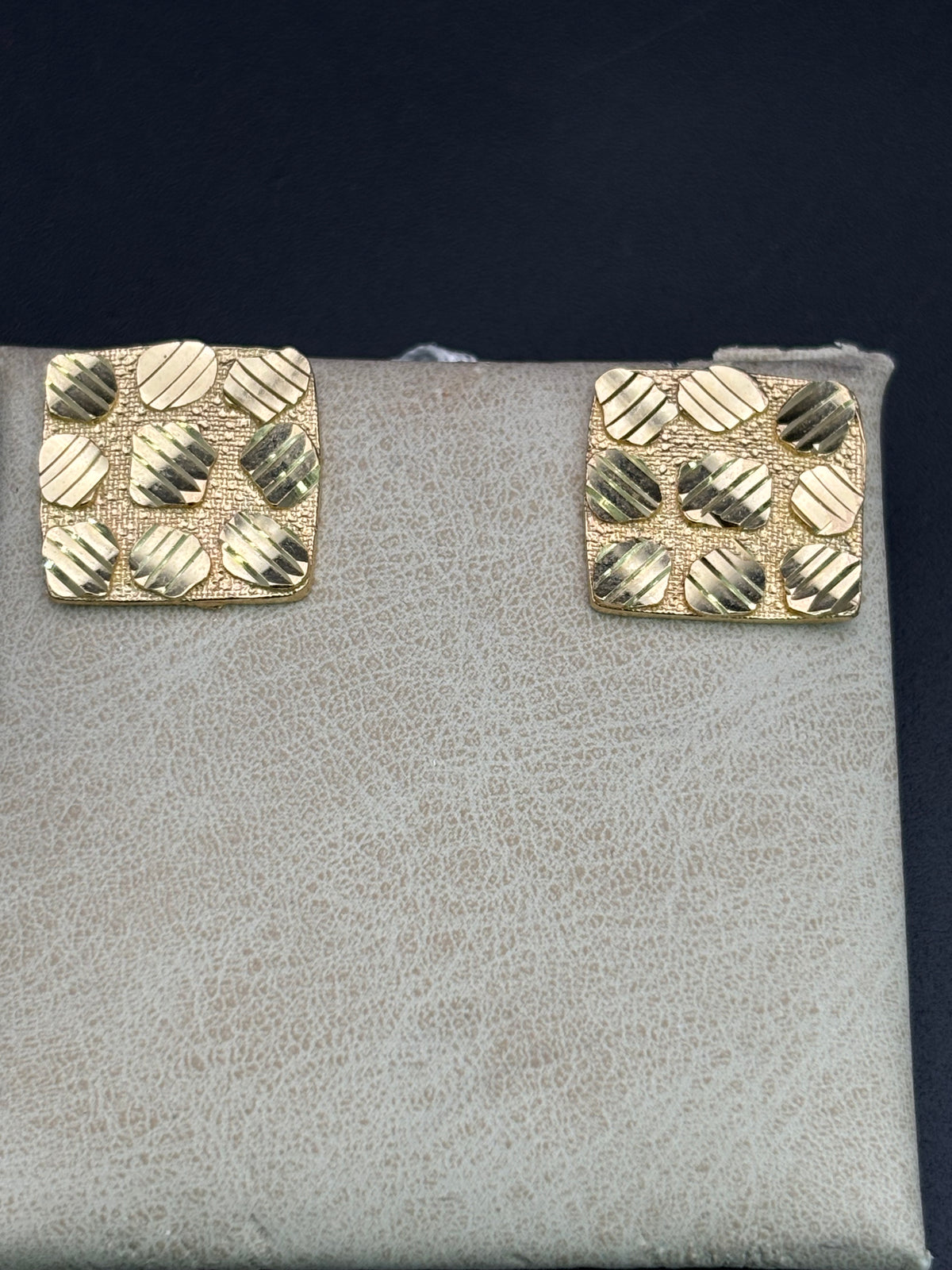 14k Solid Gold Nugget Square Earrings