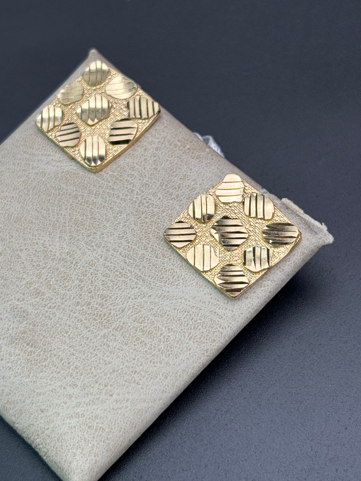 14k Solid Gold Nugget Square Earrings