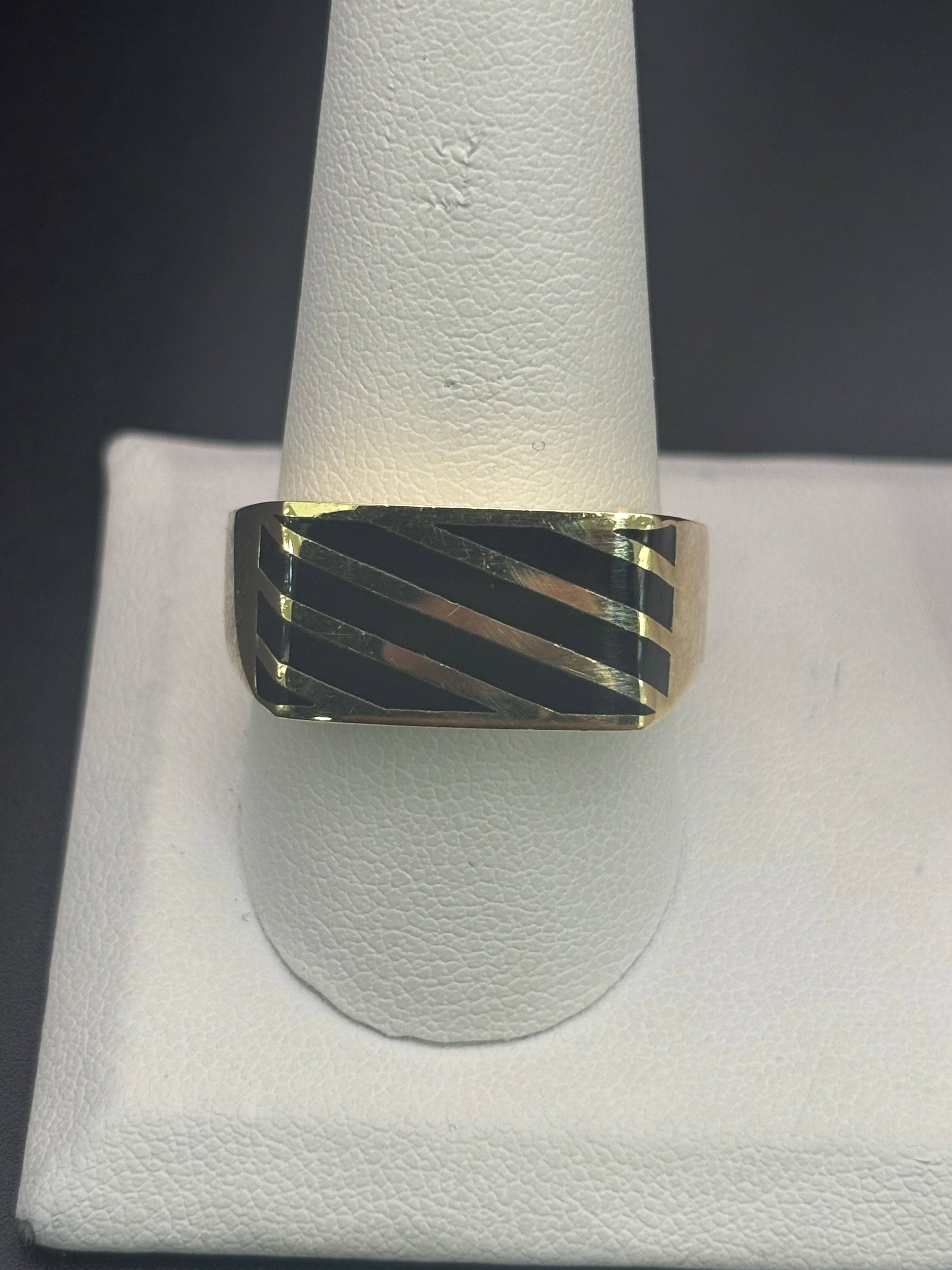 14k Solid Gold Ring Lines Black