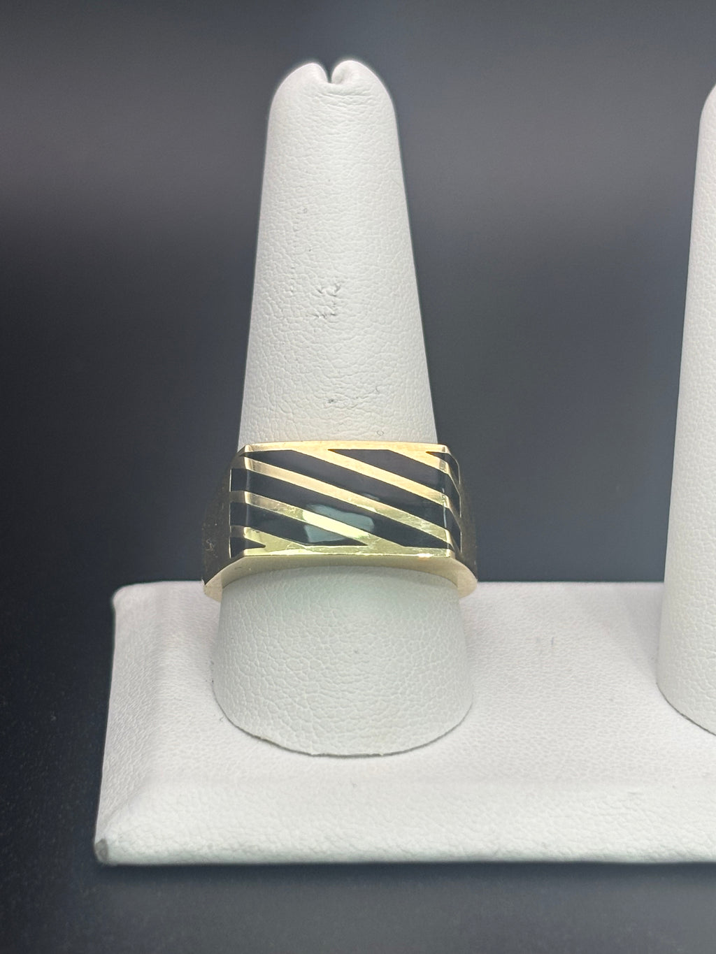 14k Solid Gold Ring Lines Black