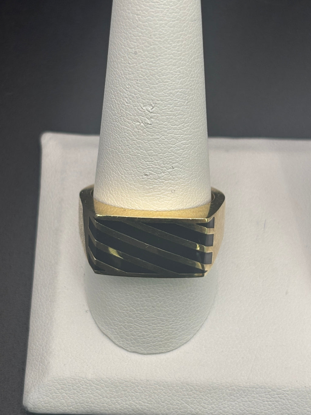 14k Solid Gold Ring Lines Black