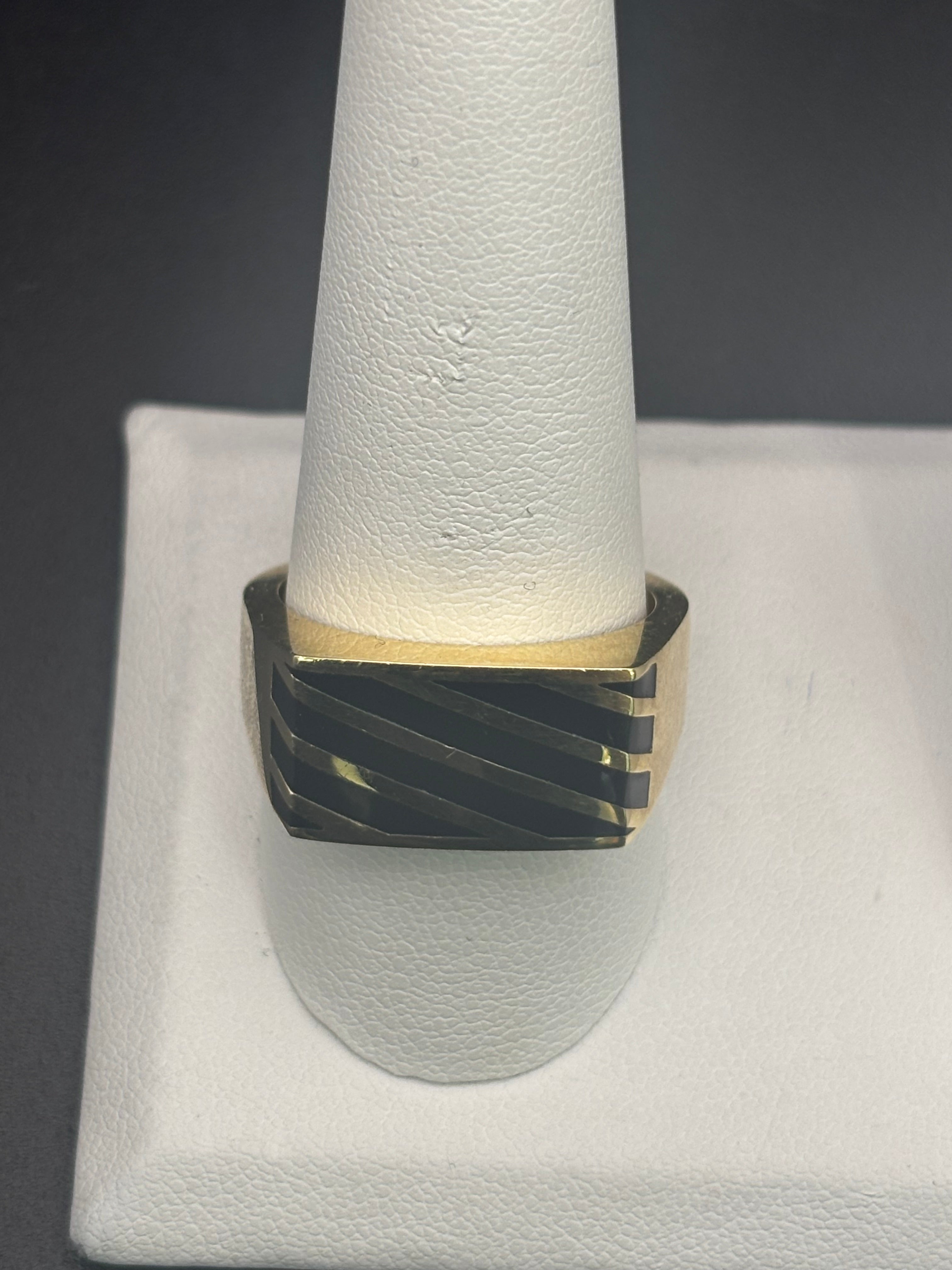 14k Solid Gold Ring Lines Black