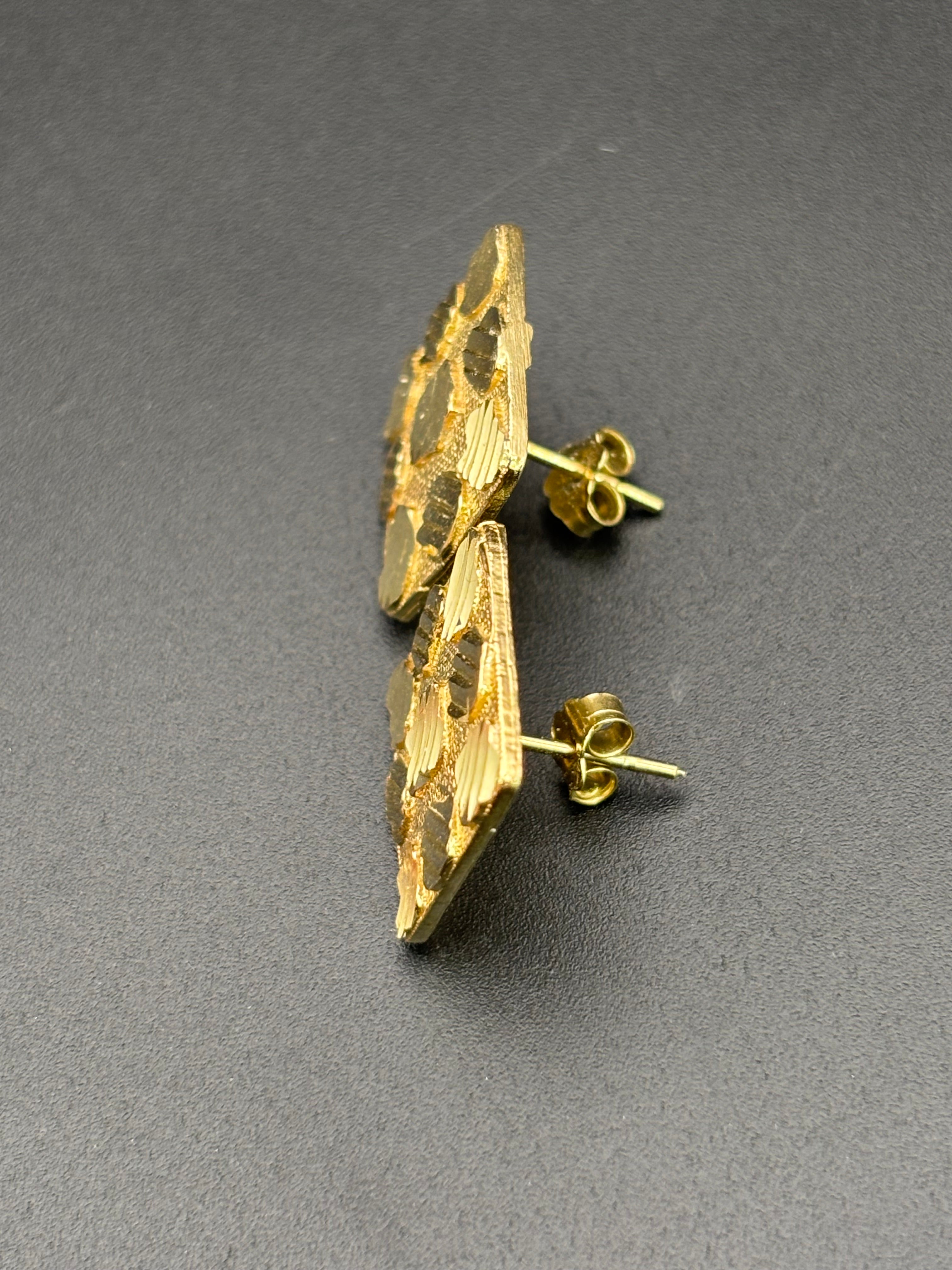 14k Solid Gold Nugget Square Earrings