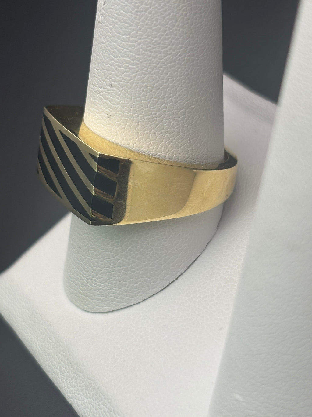 14k Solid Gold Ring Lines Black
