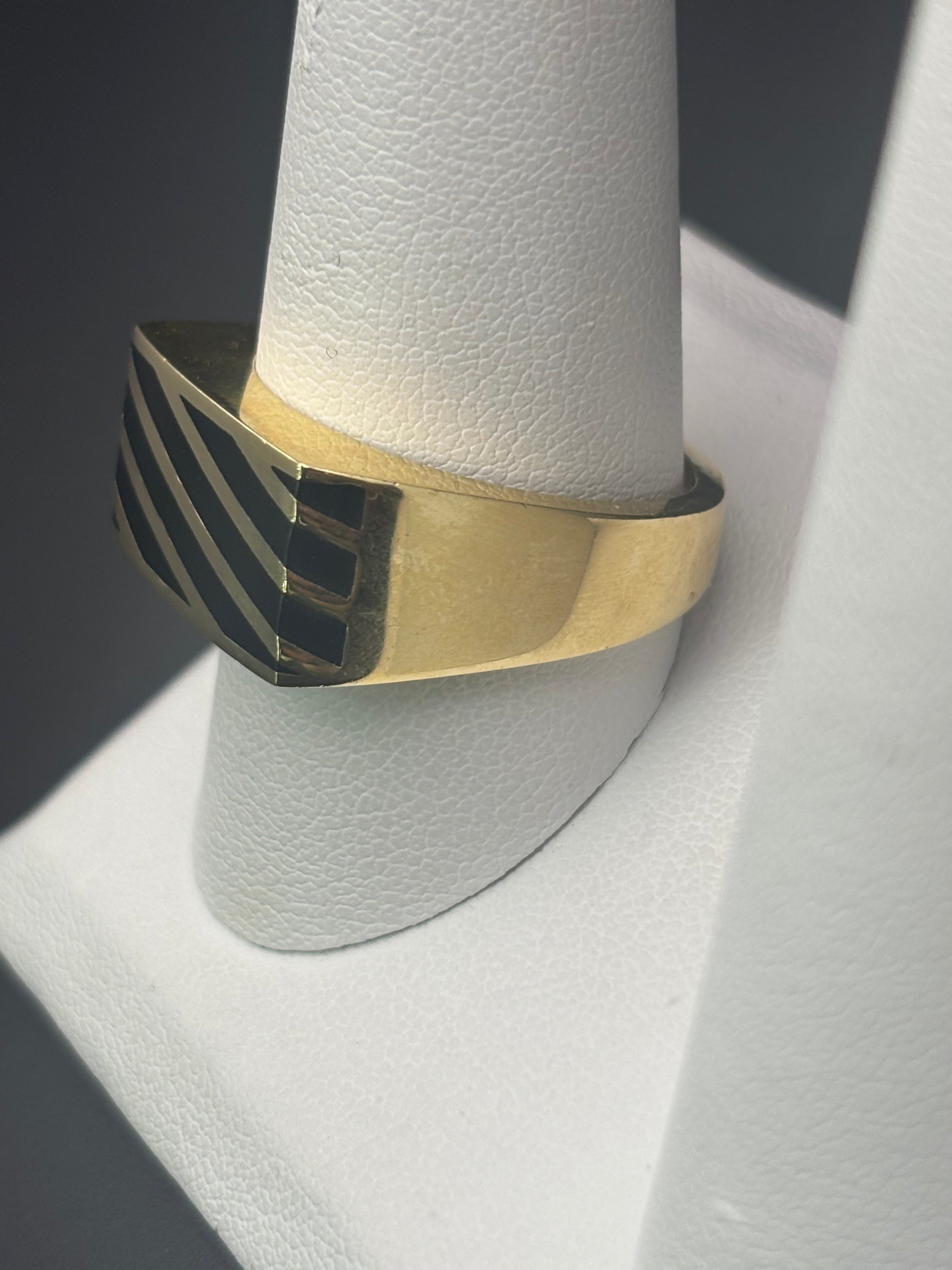 14k Solid Gold Ring Lines Black
