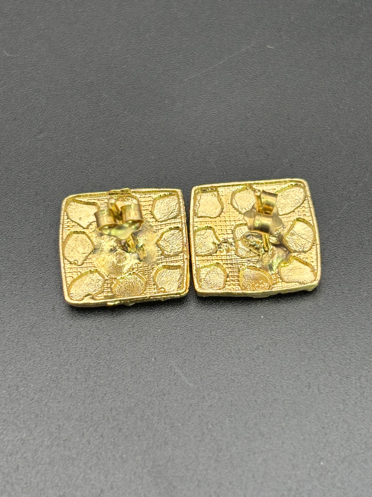 14k Solid Gold Nugget Square Earrings