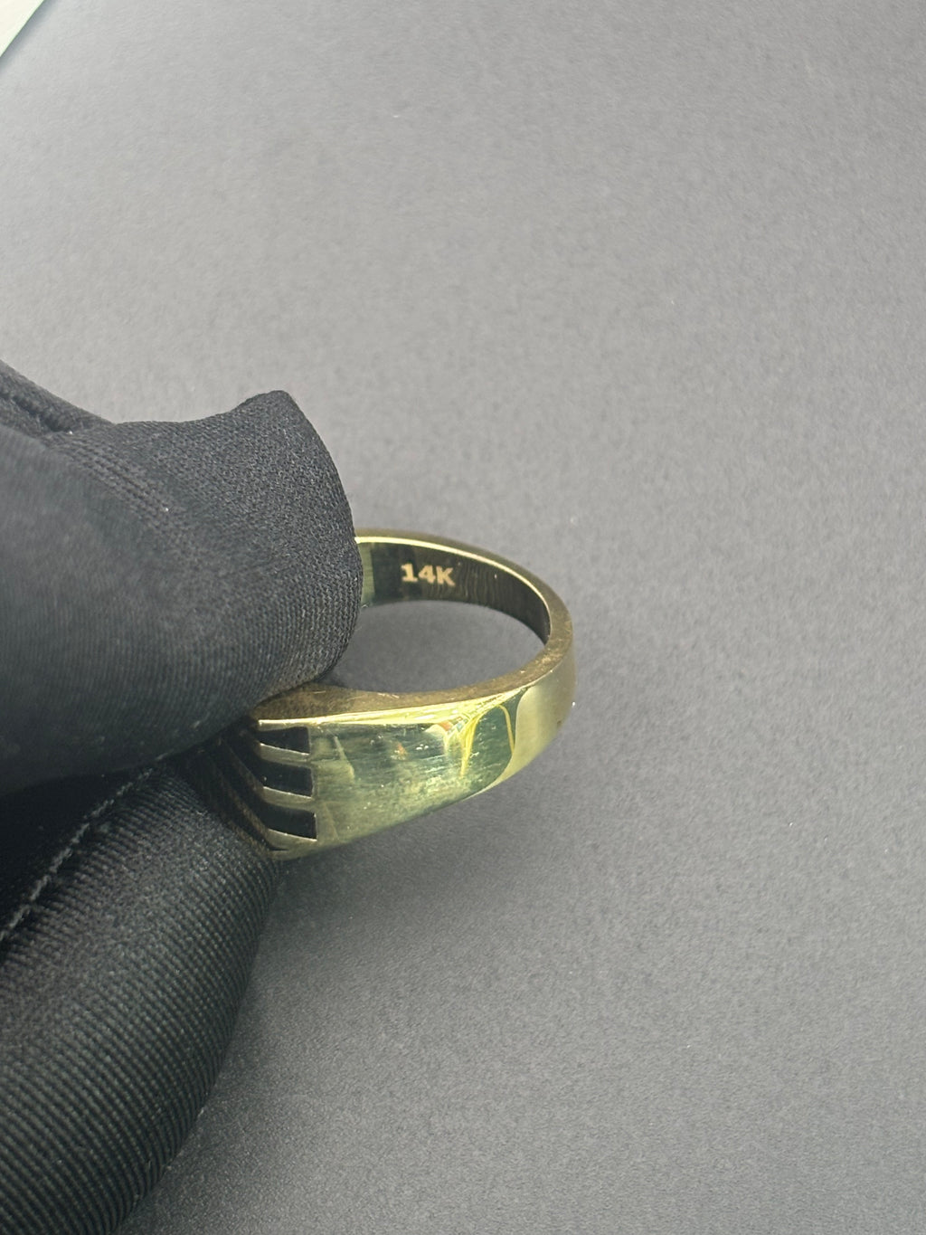 14k Solid Gold Ring Lines Black