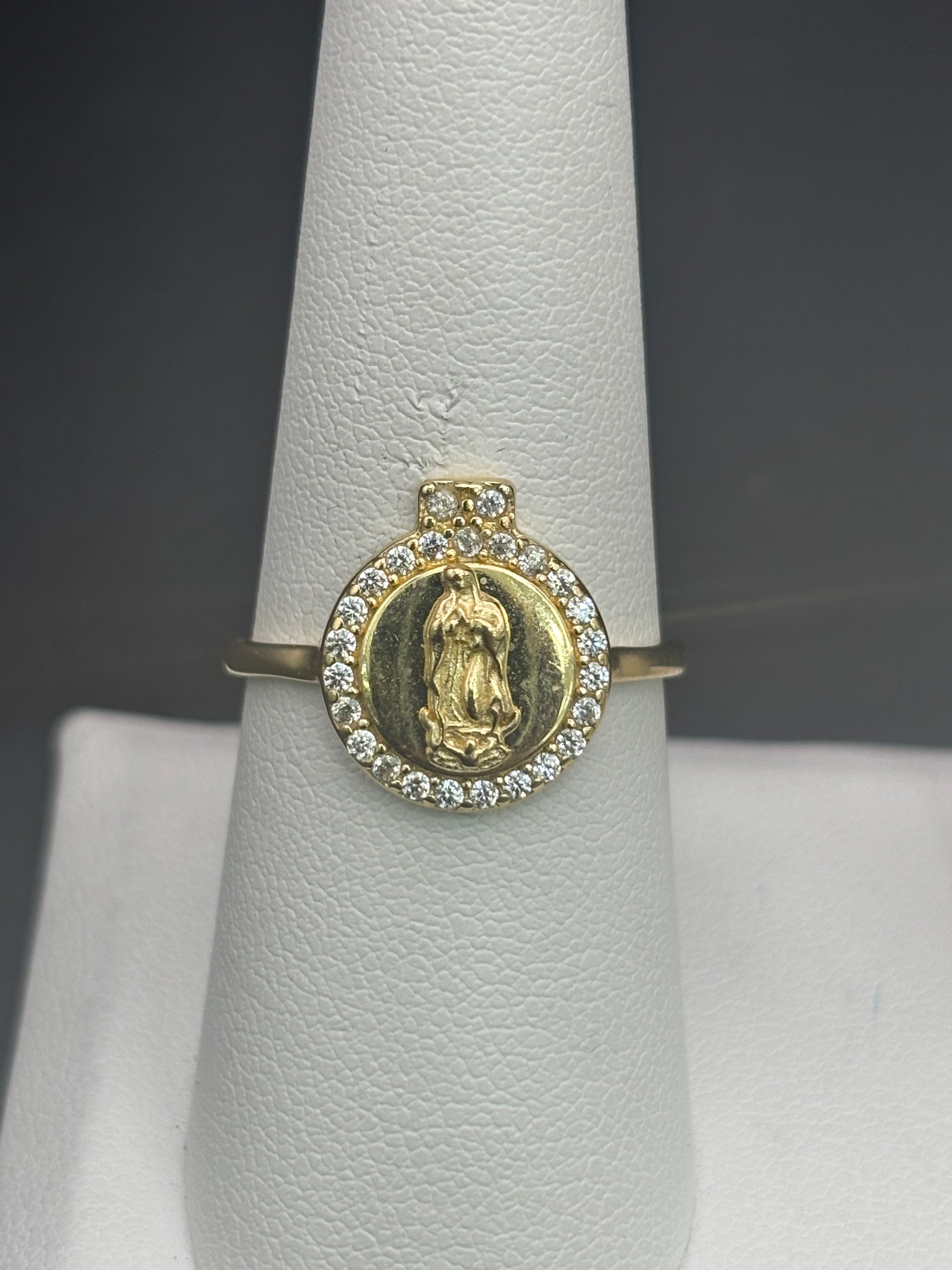 14k Solid Gold Ring Virgin Mary