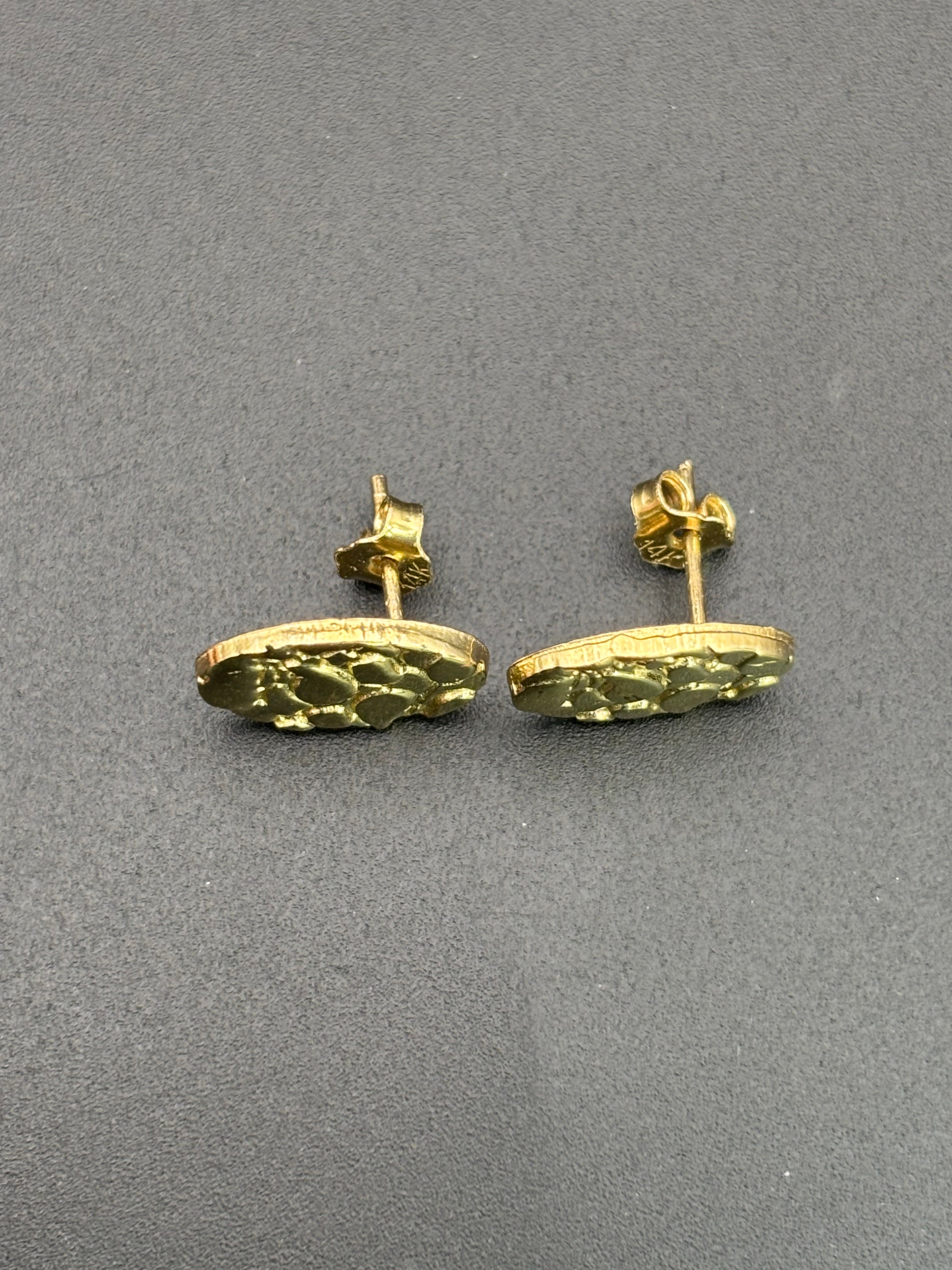 14k Solid Gold Nugget Egg Earrings