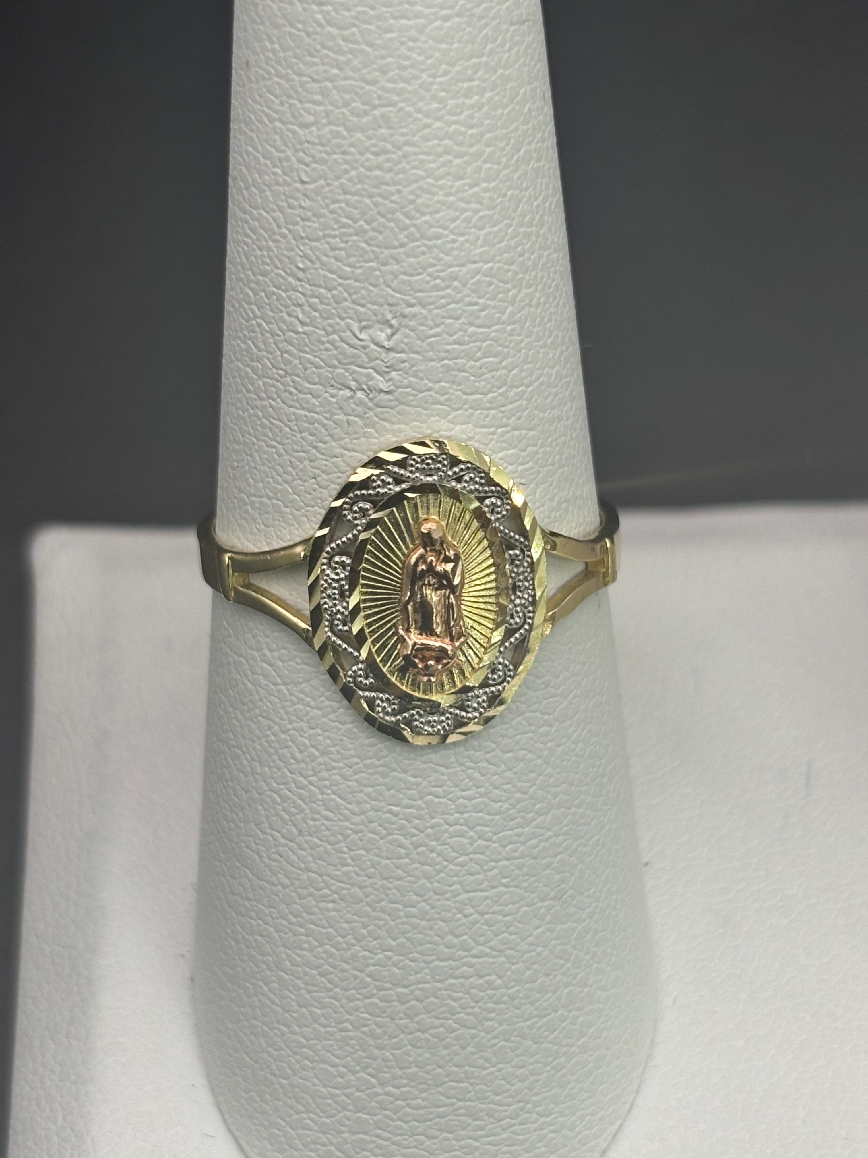 14k Solid Gold Ring Virgin Mary
