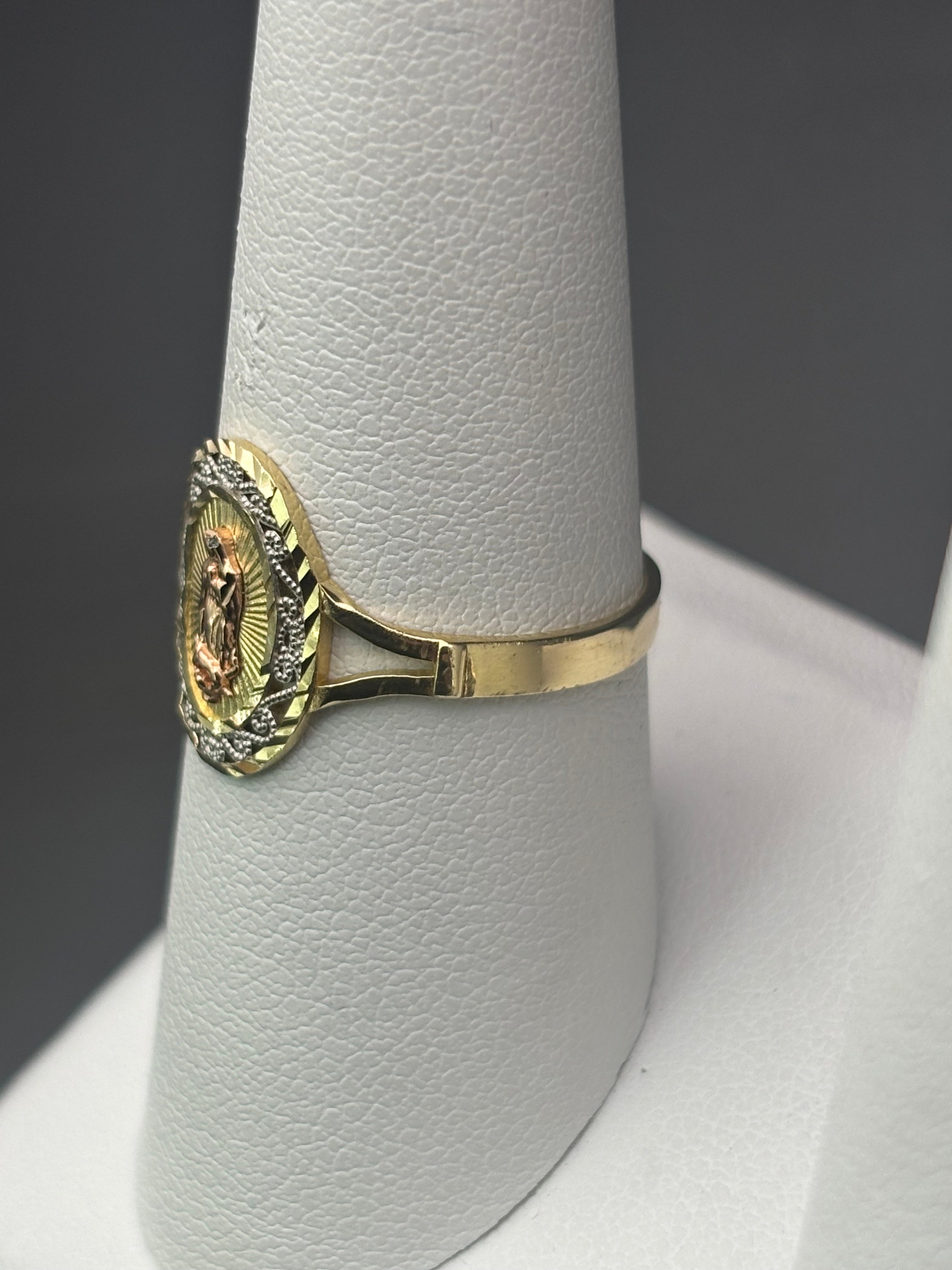 14k Solid Gold Ring Virgin Mary