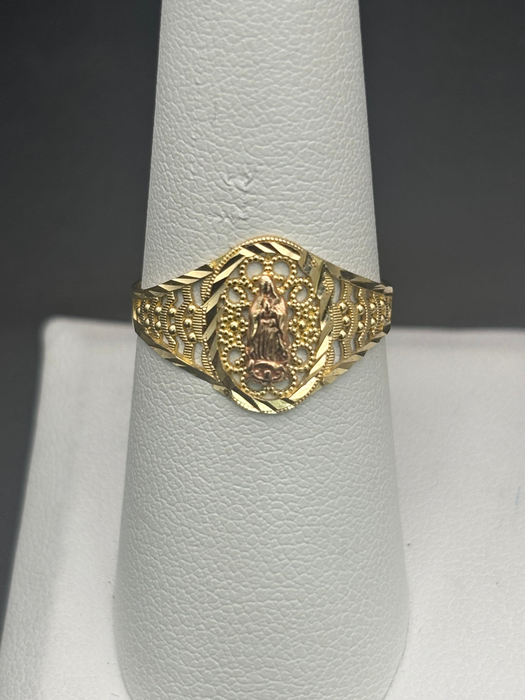 14k Solid Gold Ring Virgin Mary