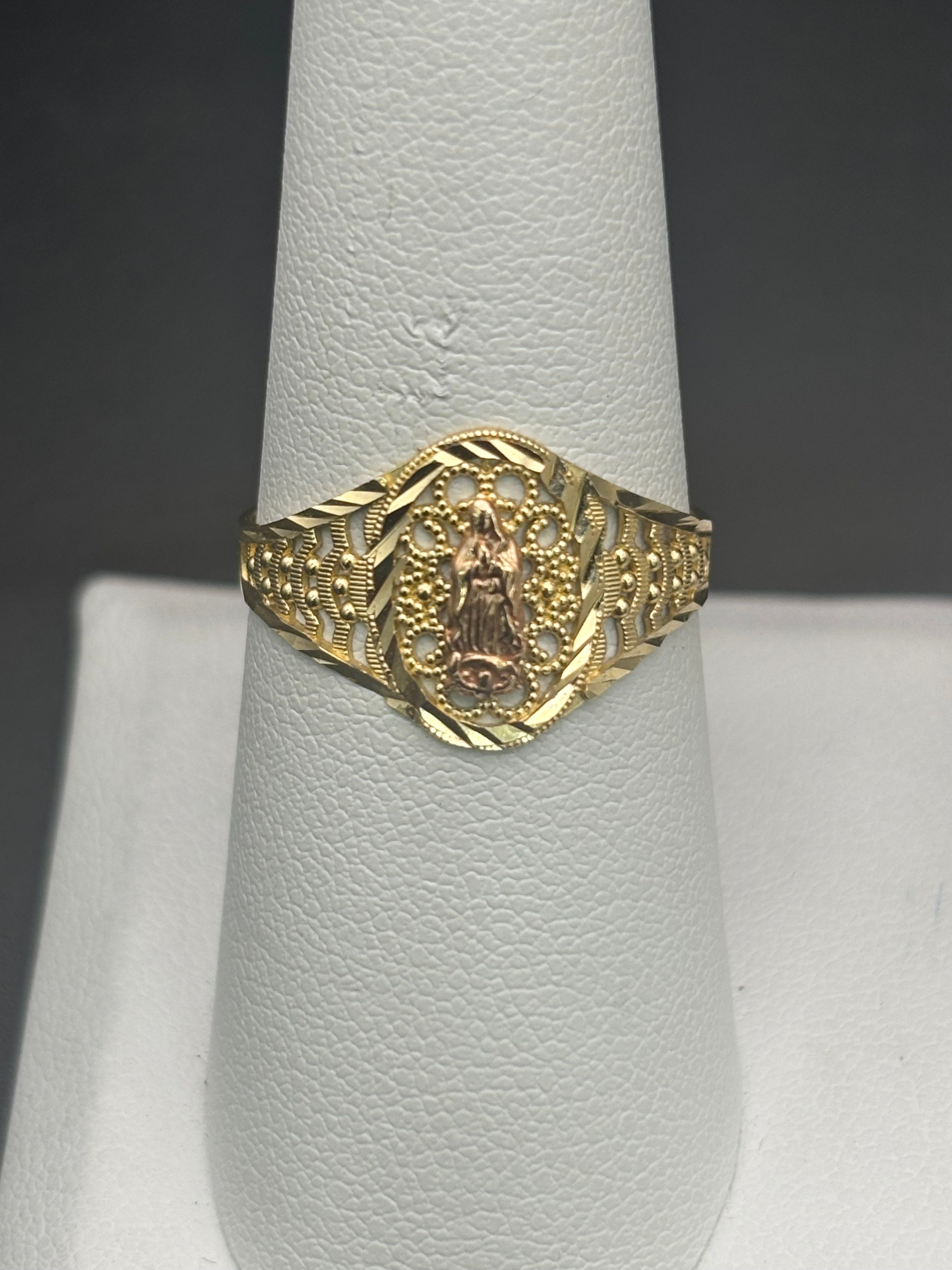14k Solid Gold Ring Virgin Mary