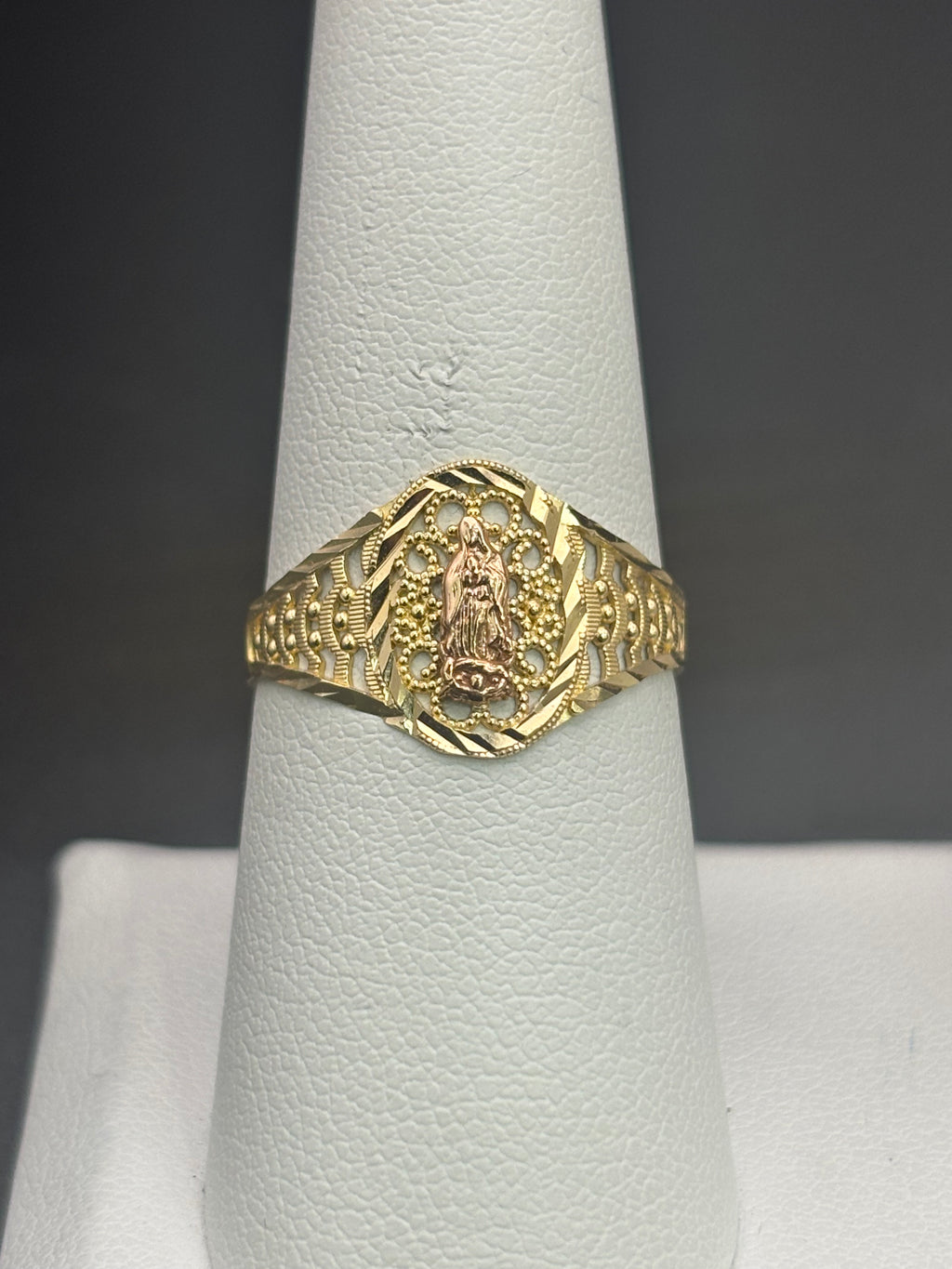 14k Solid Gold Ring Virgin Mary