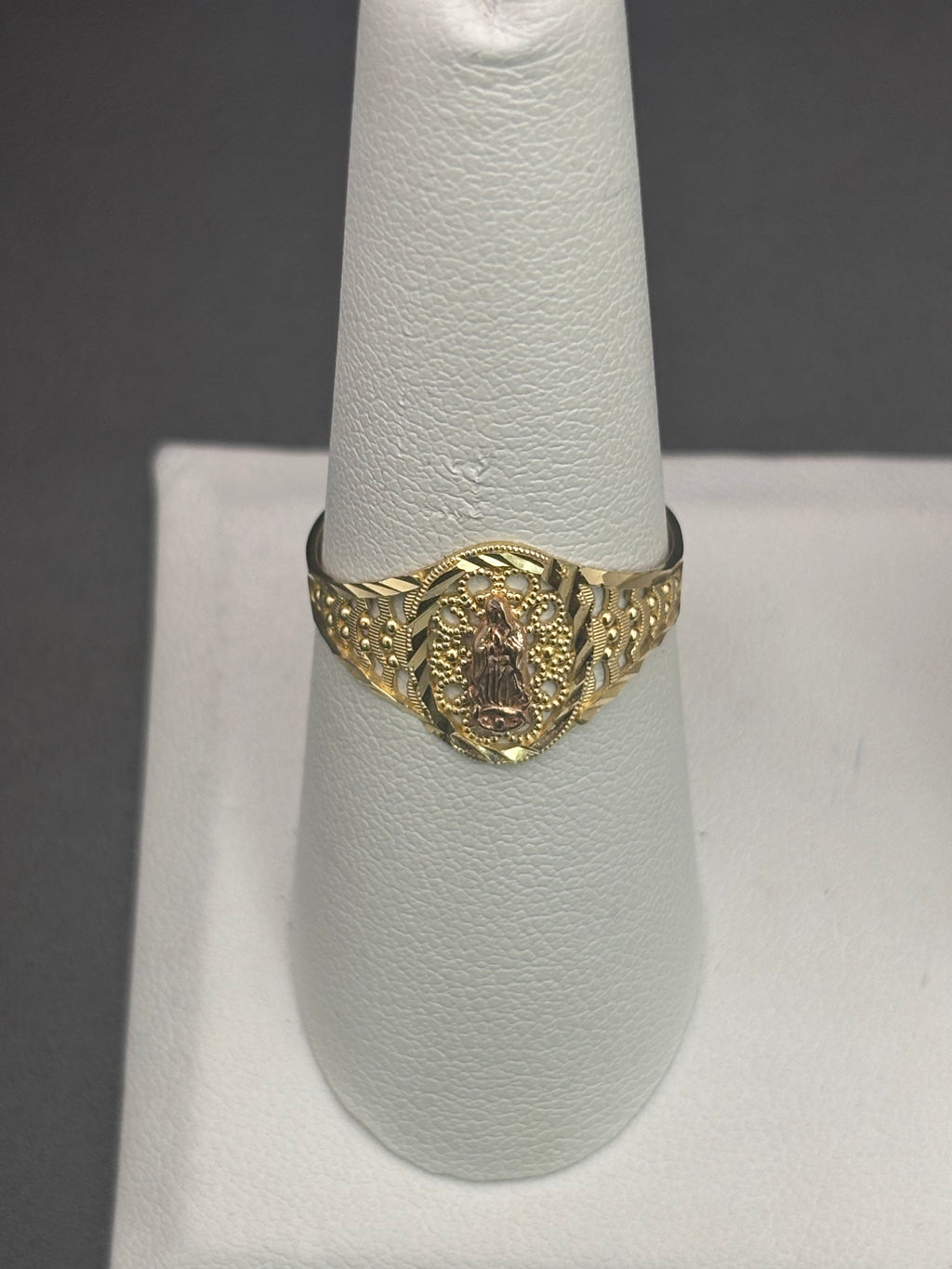 14k Solid Gold Ring Virgin Mary