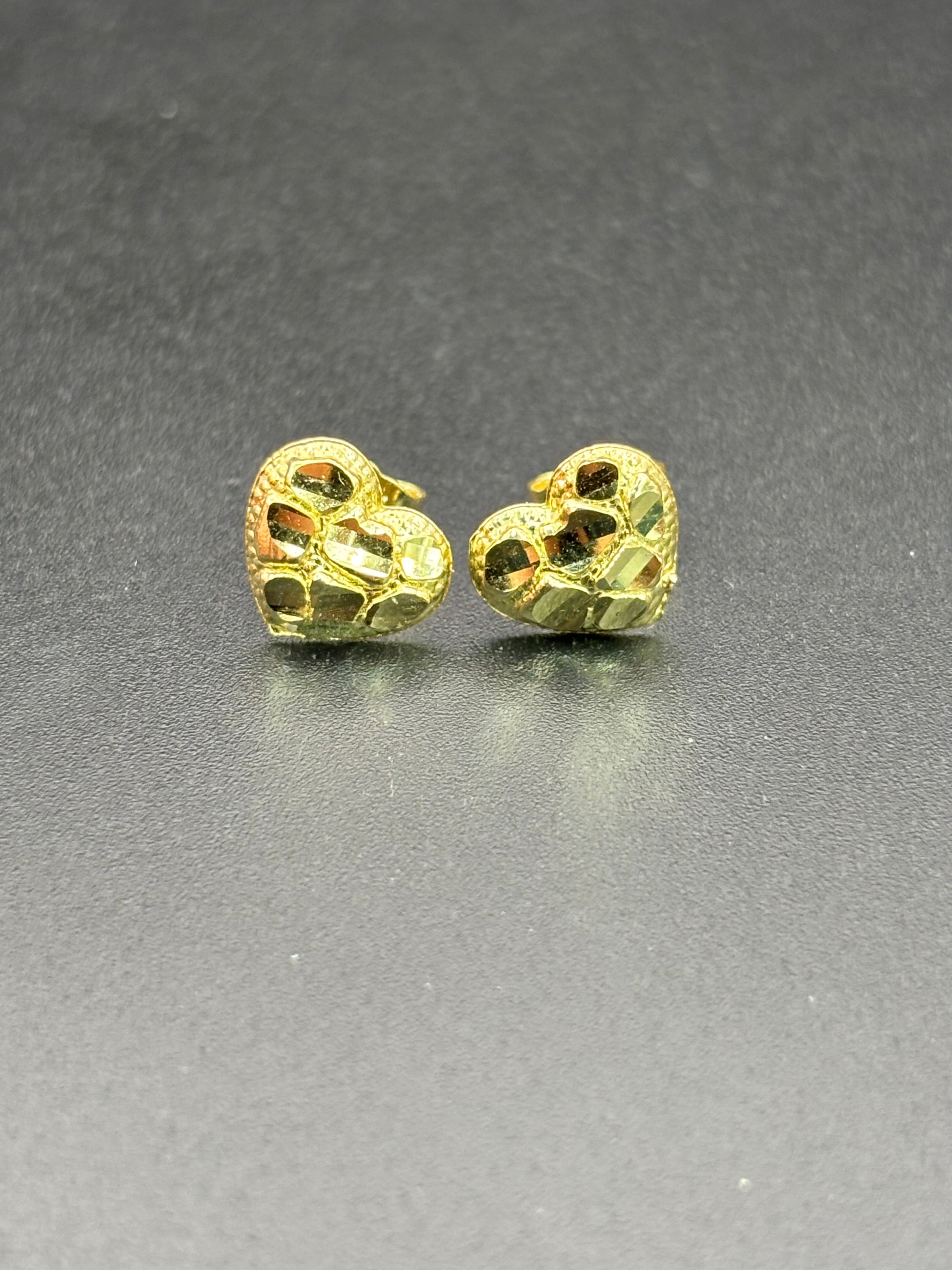 14k Solid Gold Nugget Earrings Heart