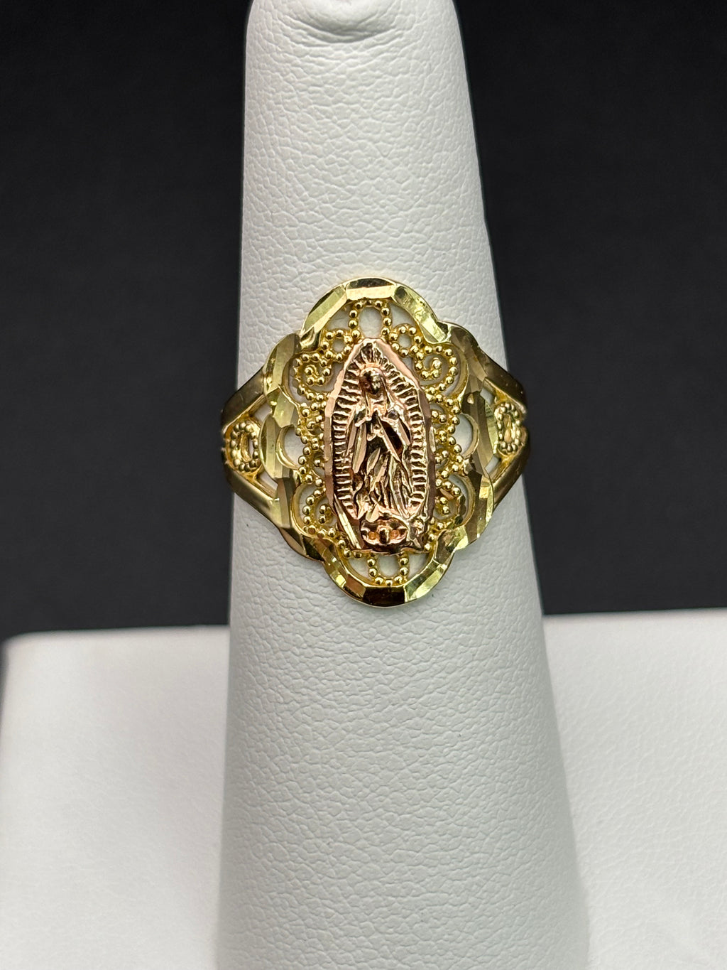 14k Solid Gold Ring Virgin Mary