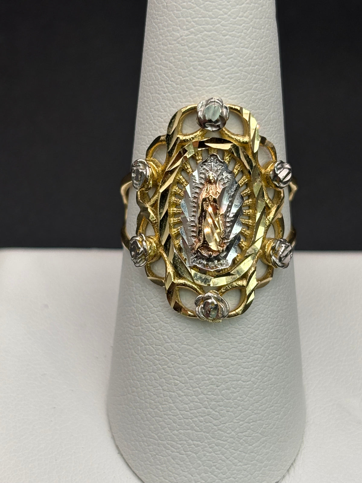 14k Solid Gold Ring Virgin Mary