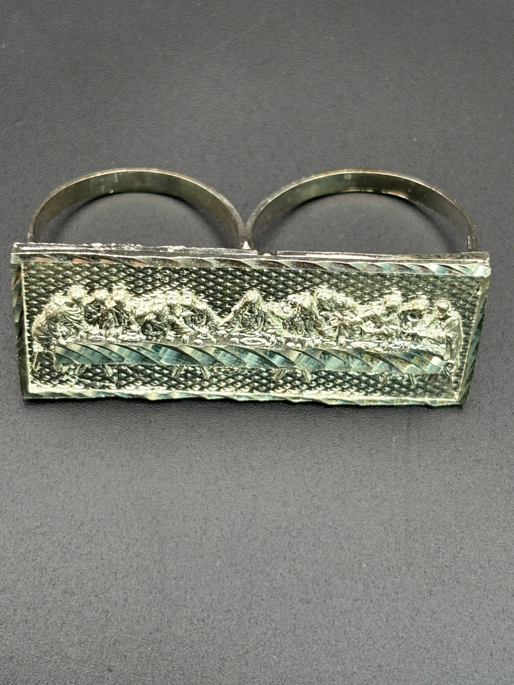 925 Silver Two Fingers Ring Last Supper Size 12.75 and 10.75