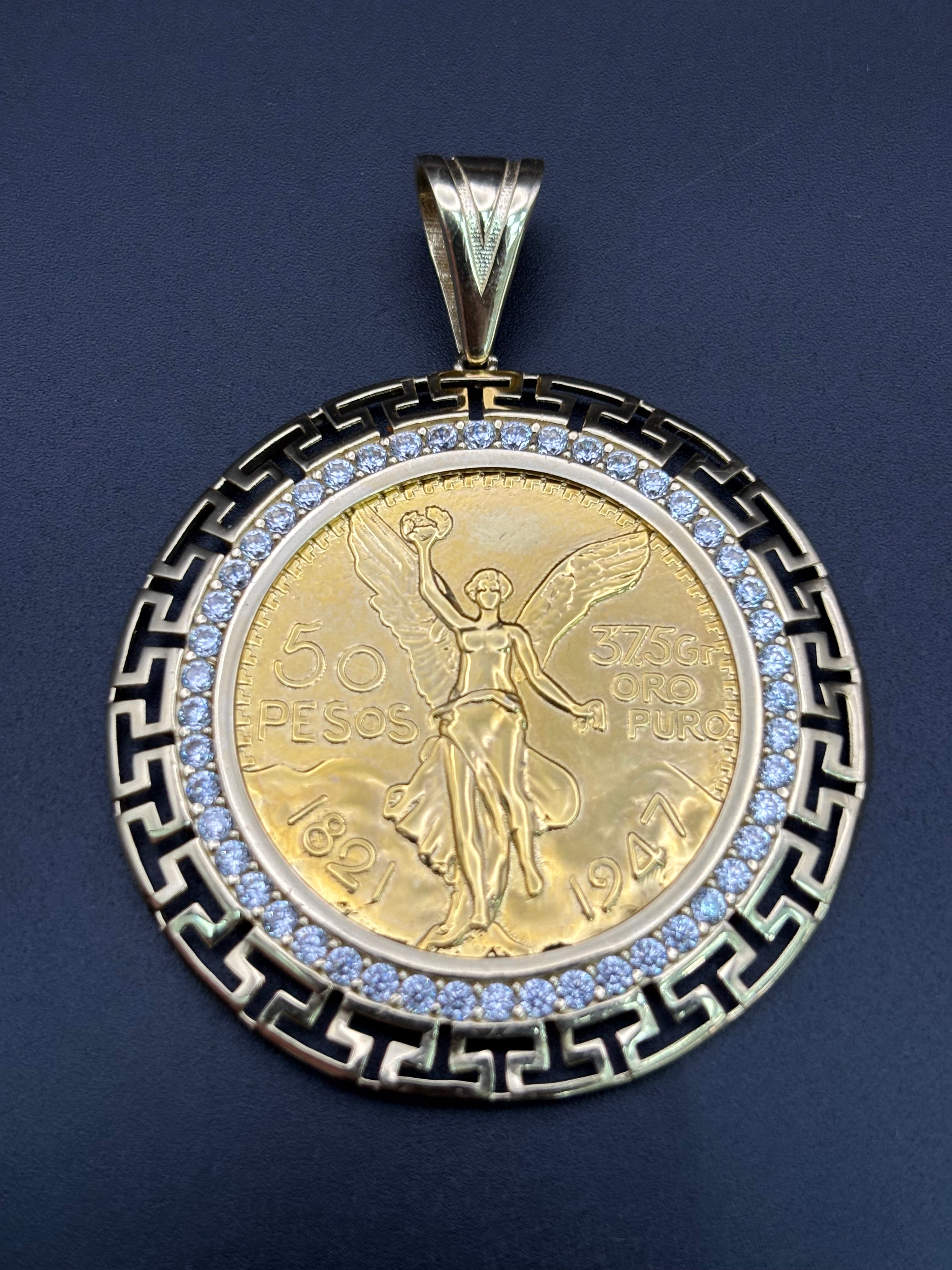 14k Solid Gold Centenario Pendant