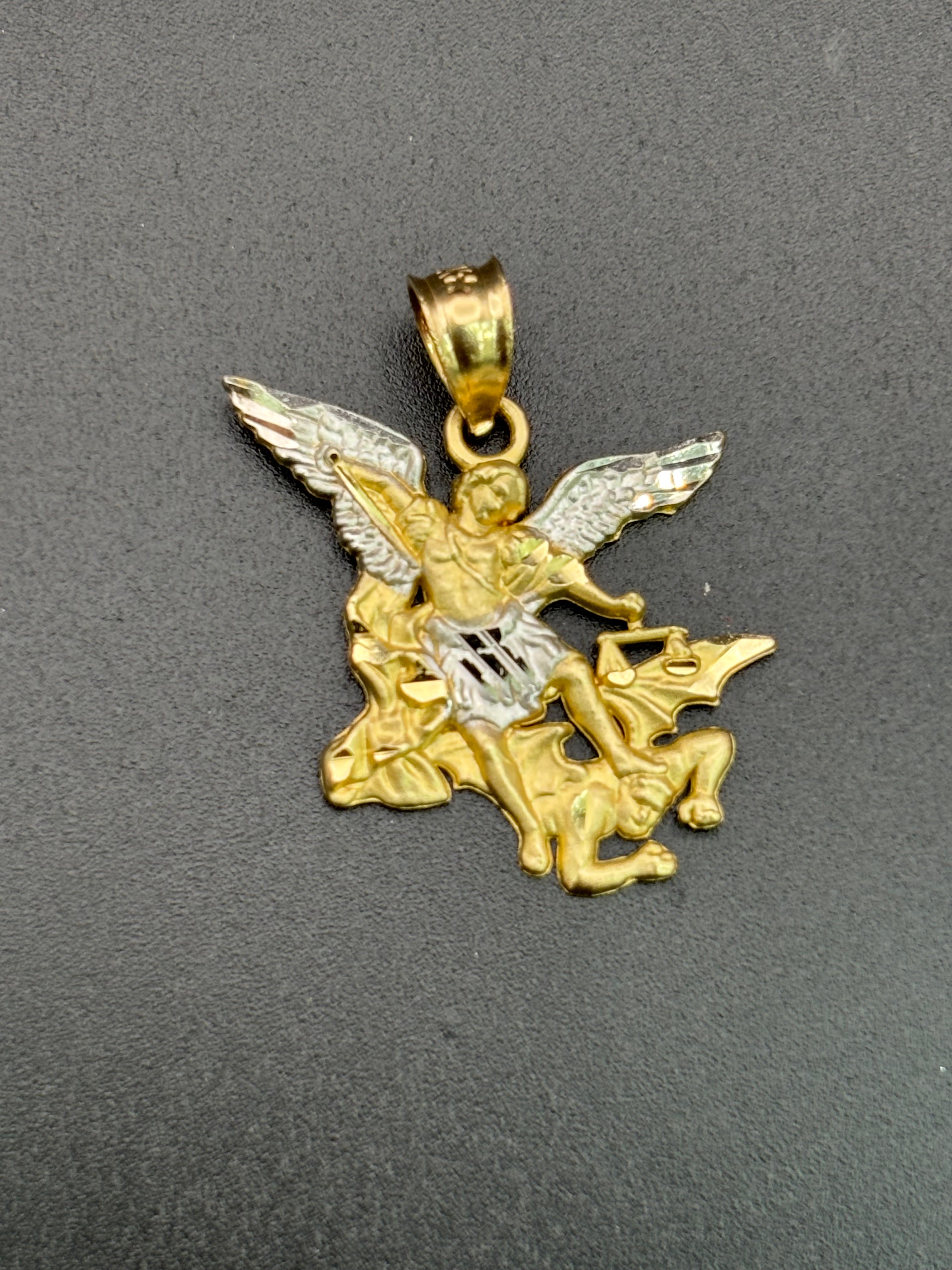 14k Solid Gold Saint Michael the Archangel Pendant