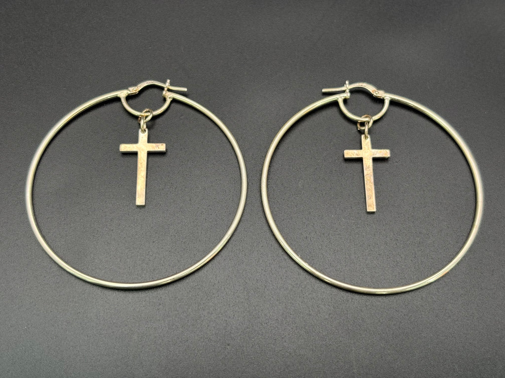 925 Silver Hoop Earrings with Cross