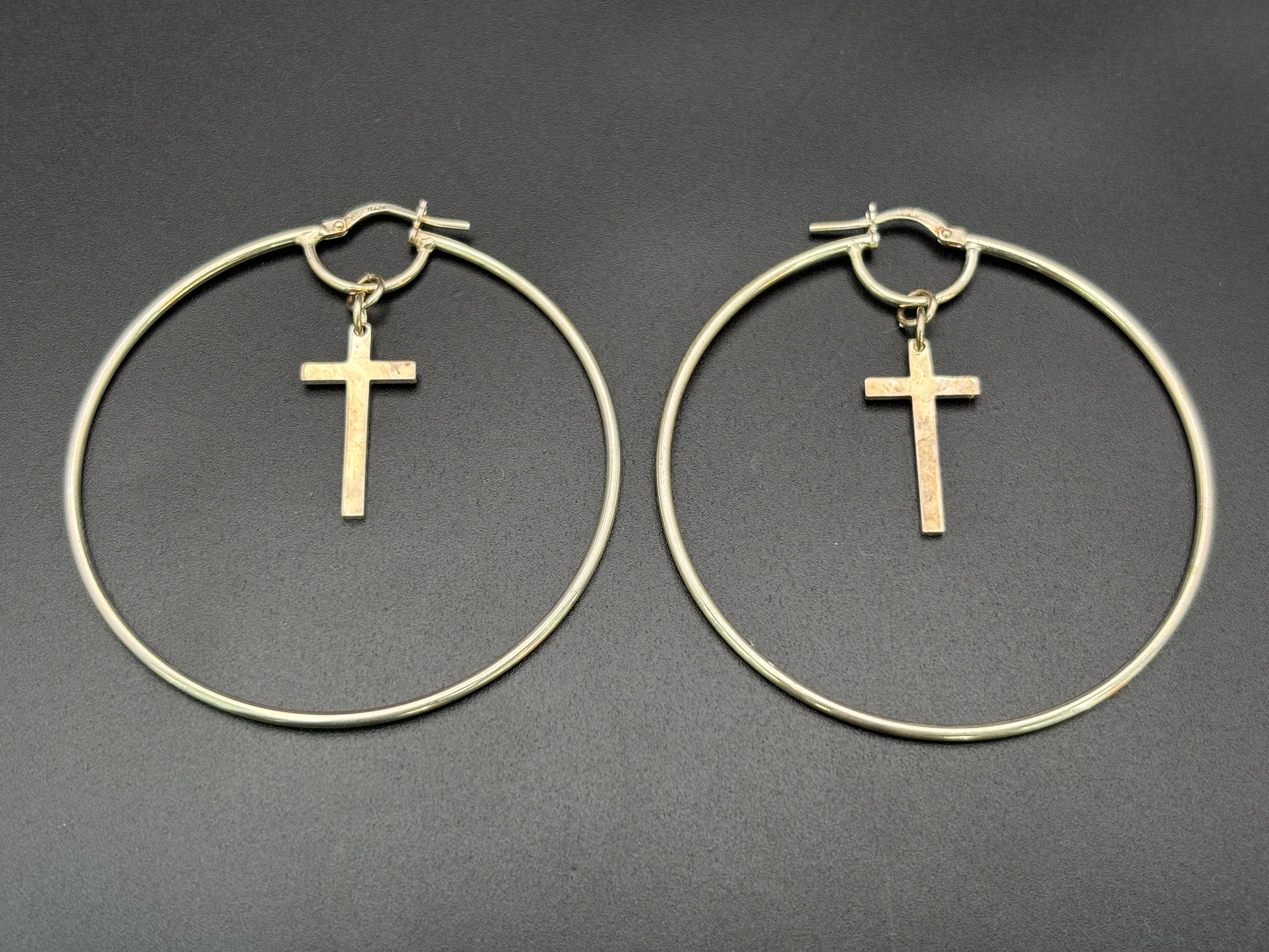 925 Silver Hoop Earrings with Cross