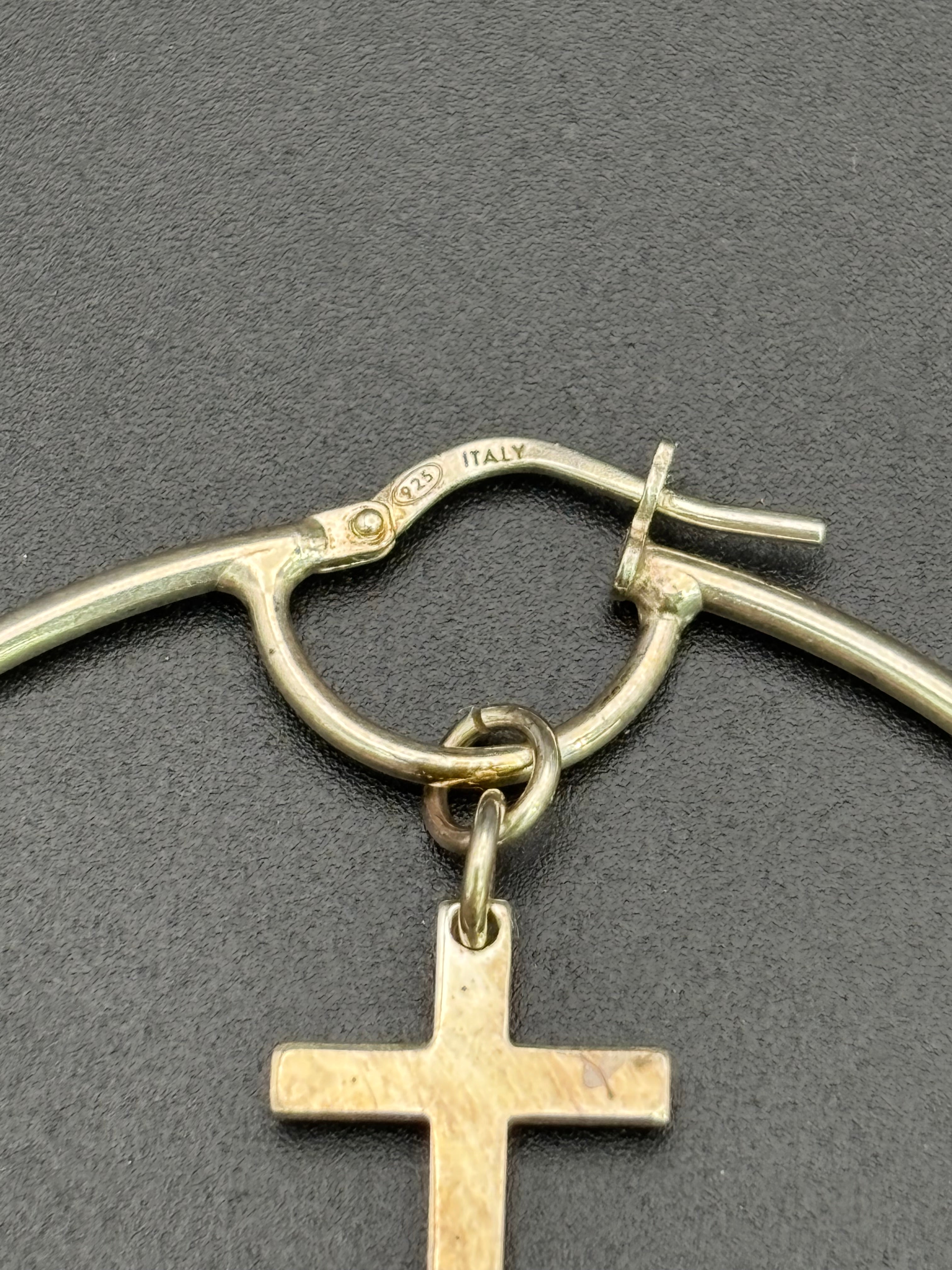 925 Silver Hoop Earrings with Cross