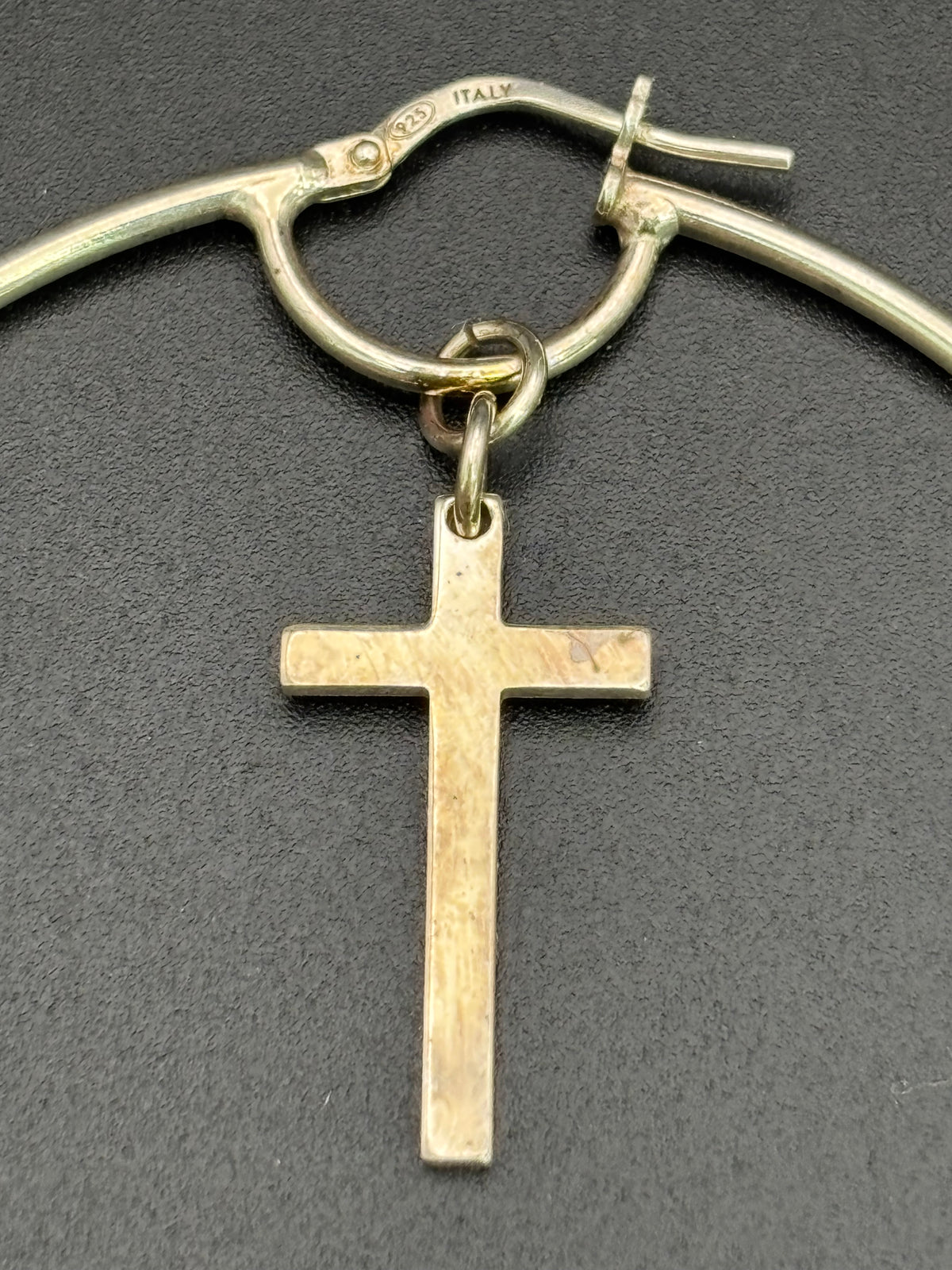 925 Silver Hoop Earrings with Cross