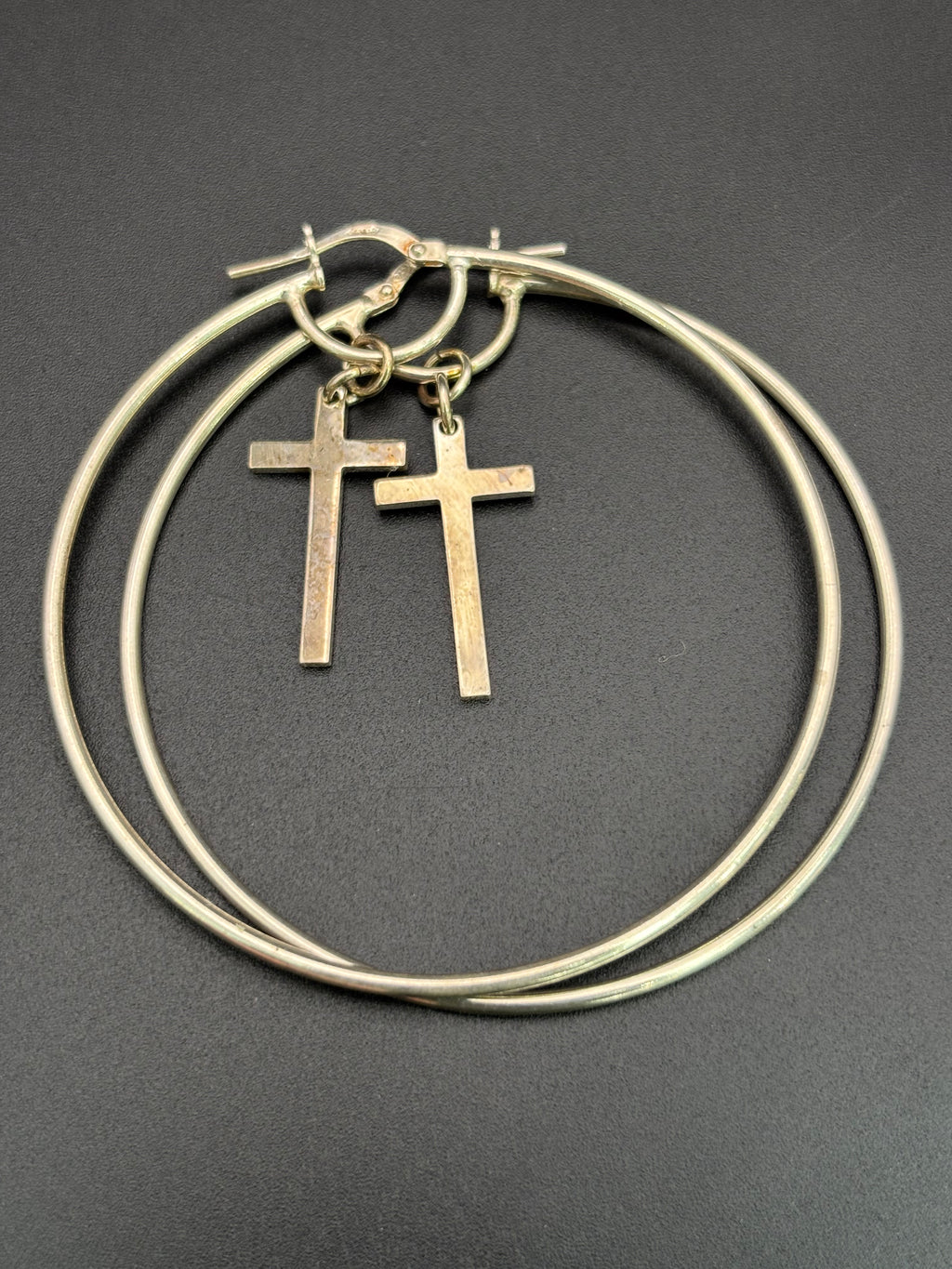 925 Silver Hoop Earrings with Cross