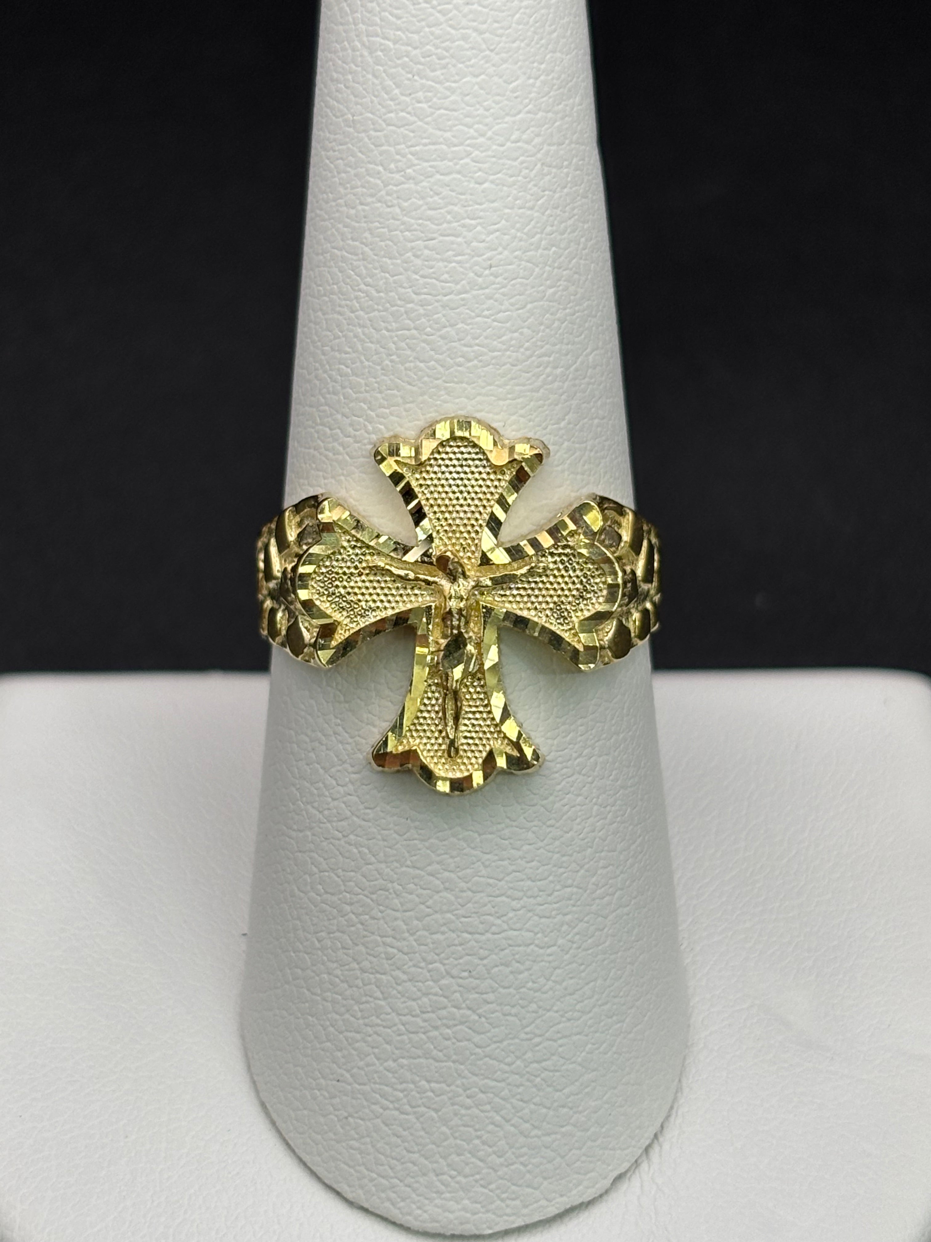 10k Solid Gold Ring Christ Cross Nugget