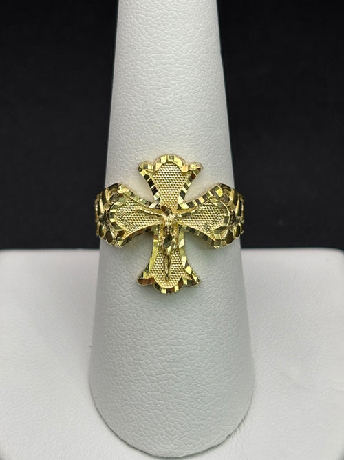 10k Solid Gold Ring Christ Cross Nugget