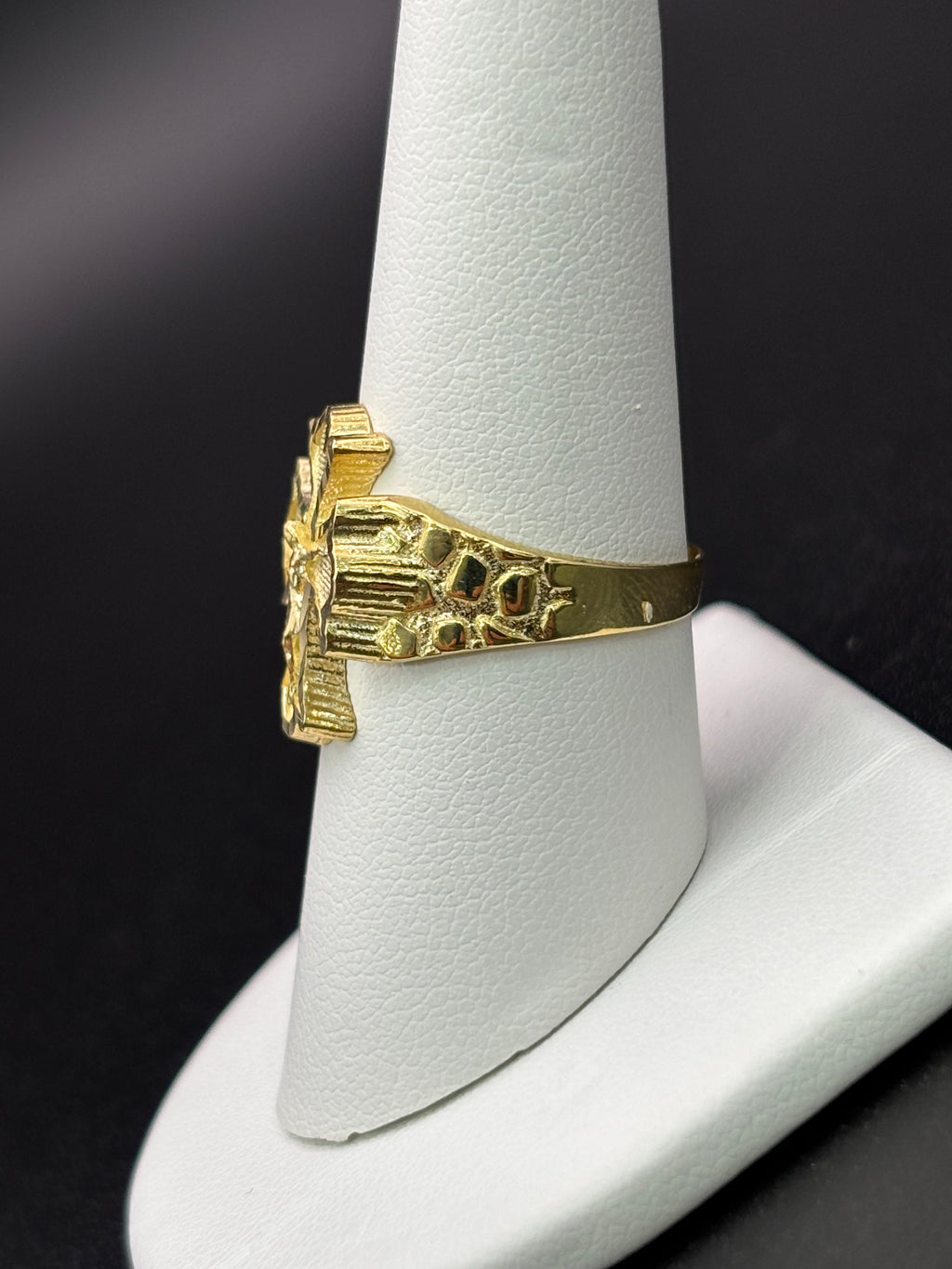 10k Solid Gold Ring Christ Cross Nugget