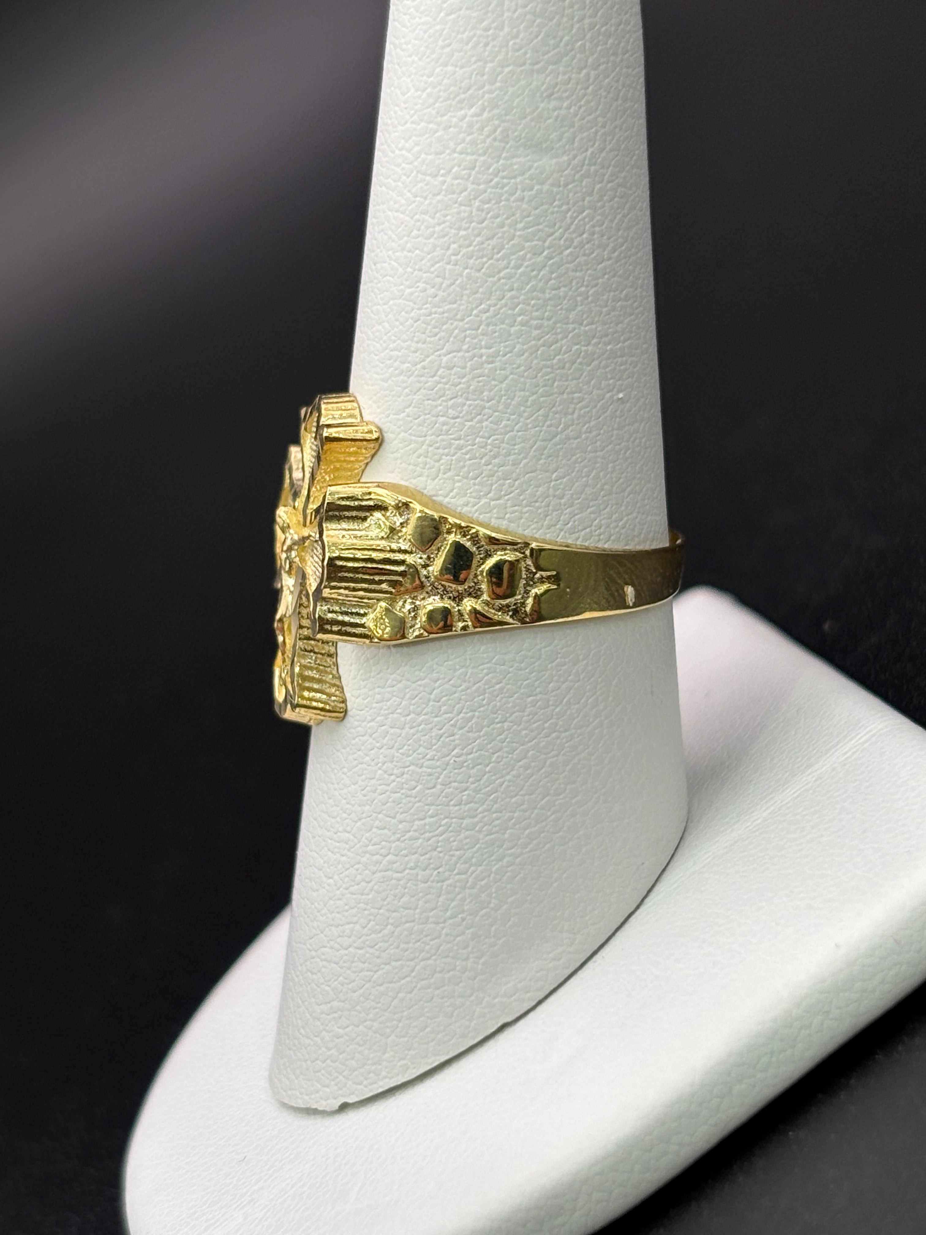 10k Solid Gold Ring Christ Cross Nugget
