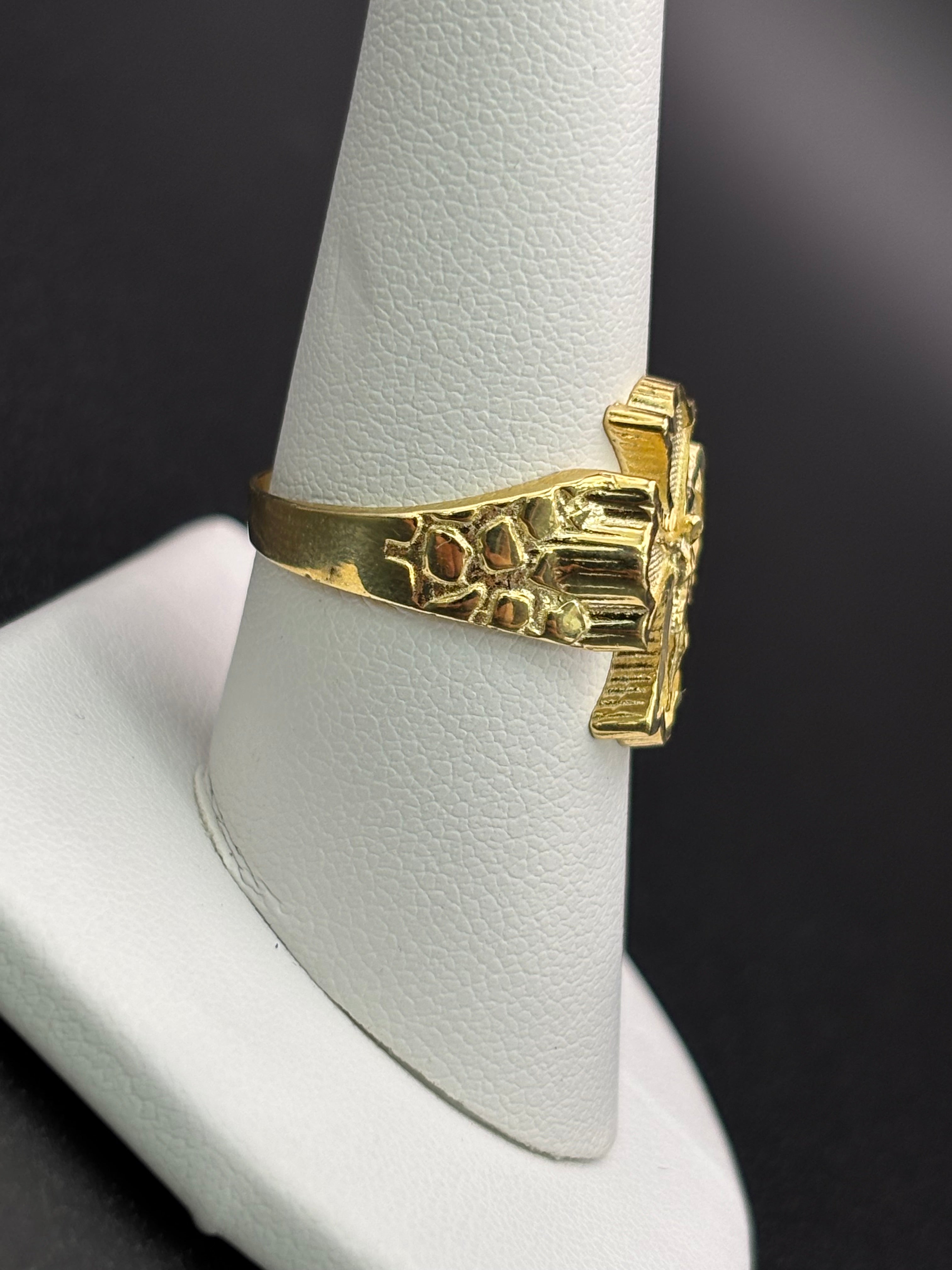 10k Solid Gold Ring Christ Cross Nugget