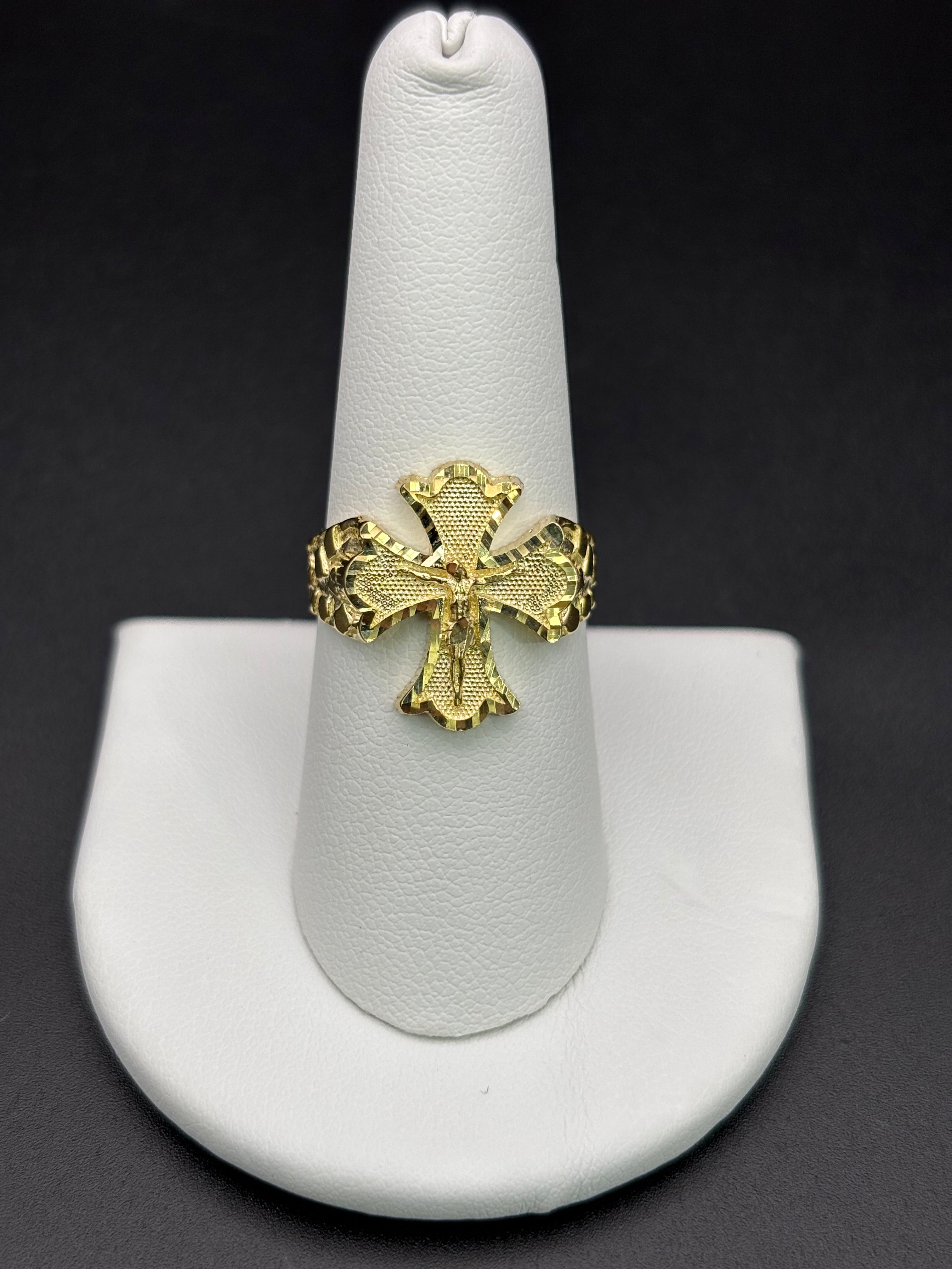 10k Solid Gold Ring Christ Cross Nugget